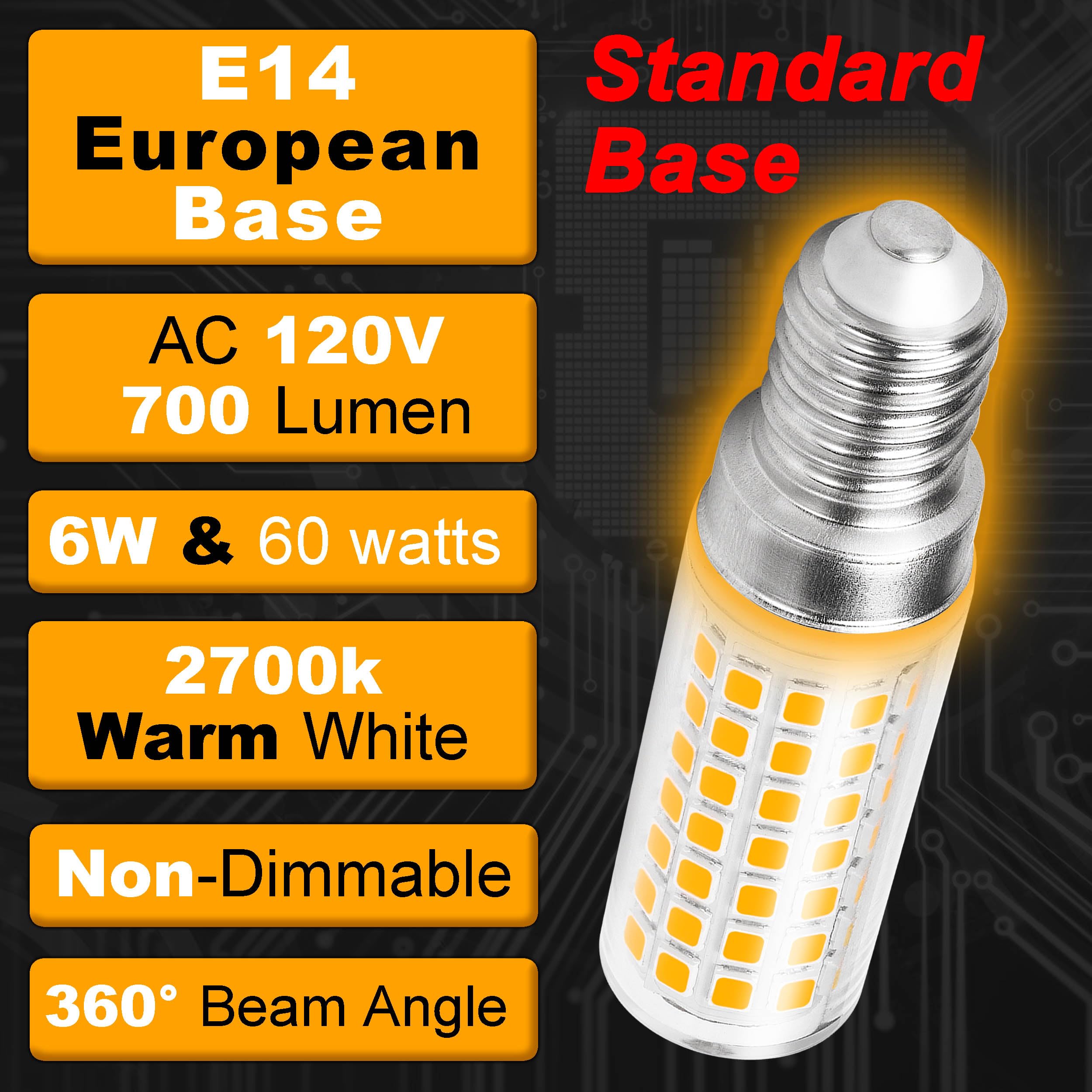 E14 T6 C7 Led Light Bulb 6W Ac120V Warm White 2700K 700Lm Equivalent 60W E14 European Base Led Bulb Replacement Chandeliers Pend