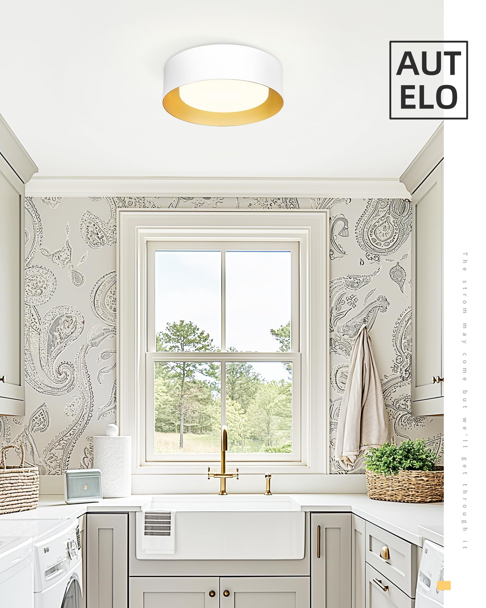 Autelo 12'' Flush Mount Ceiling Light, 3Cct Led Light Fixtures Ceiling Mount, Modern Ceiling Light With Frosted Glass In White M