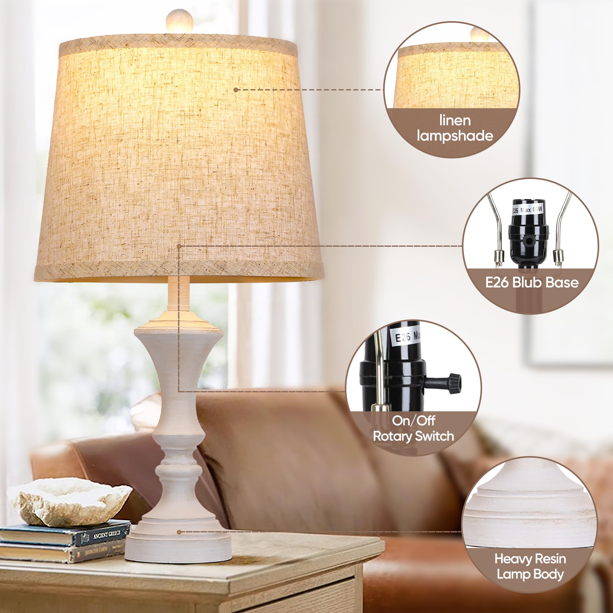 ROTTOGOON Retro Table Lamps Set of 2, Antique Grey, Vintage Rustic Design, Model ROLP406AH2, Nightstand Bedside Lighting, Bulb Not Included