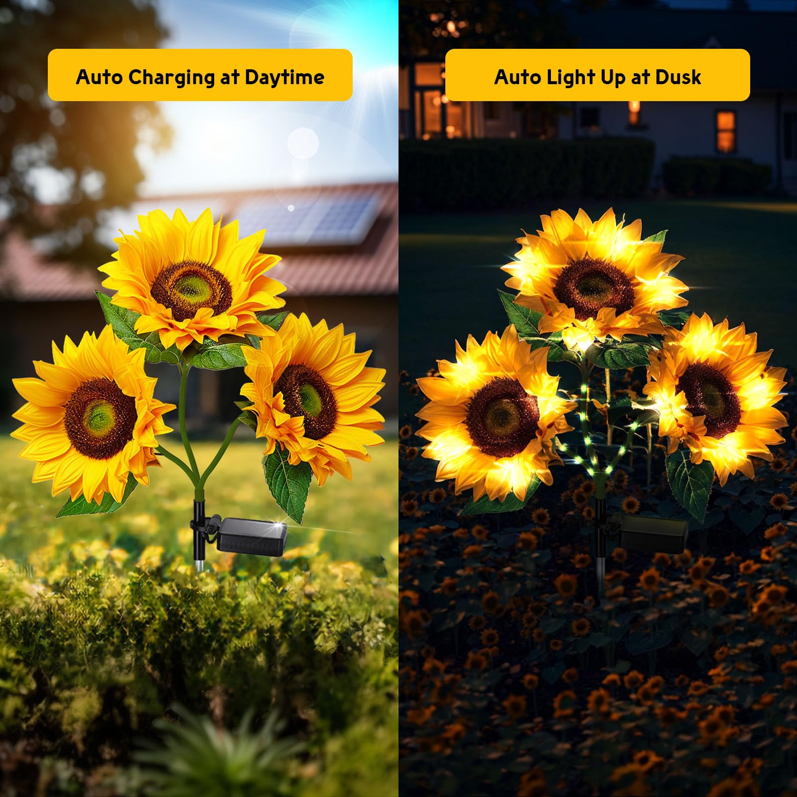 Bomier 6 Pack Solar Flower Lights - Waterproof Outdoor Garden Decor, Sunflower Design