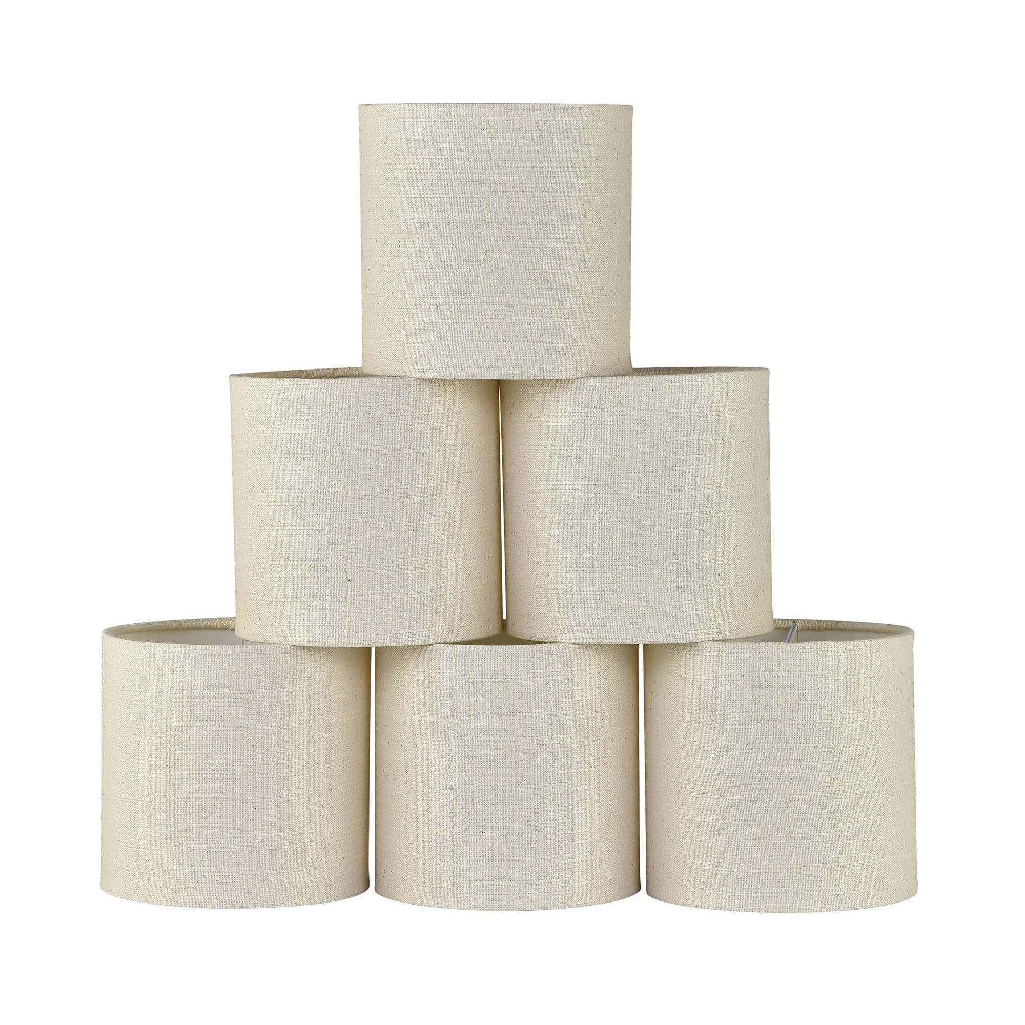 Lampwell Clip-on Chandelier Lamp Shades Set of 6, Small Drum 5.2in Beige Linen Handmade