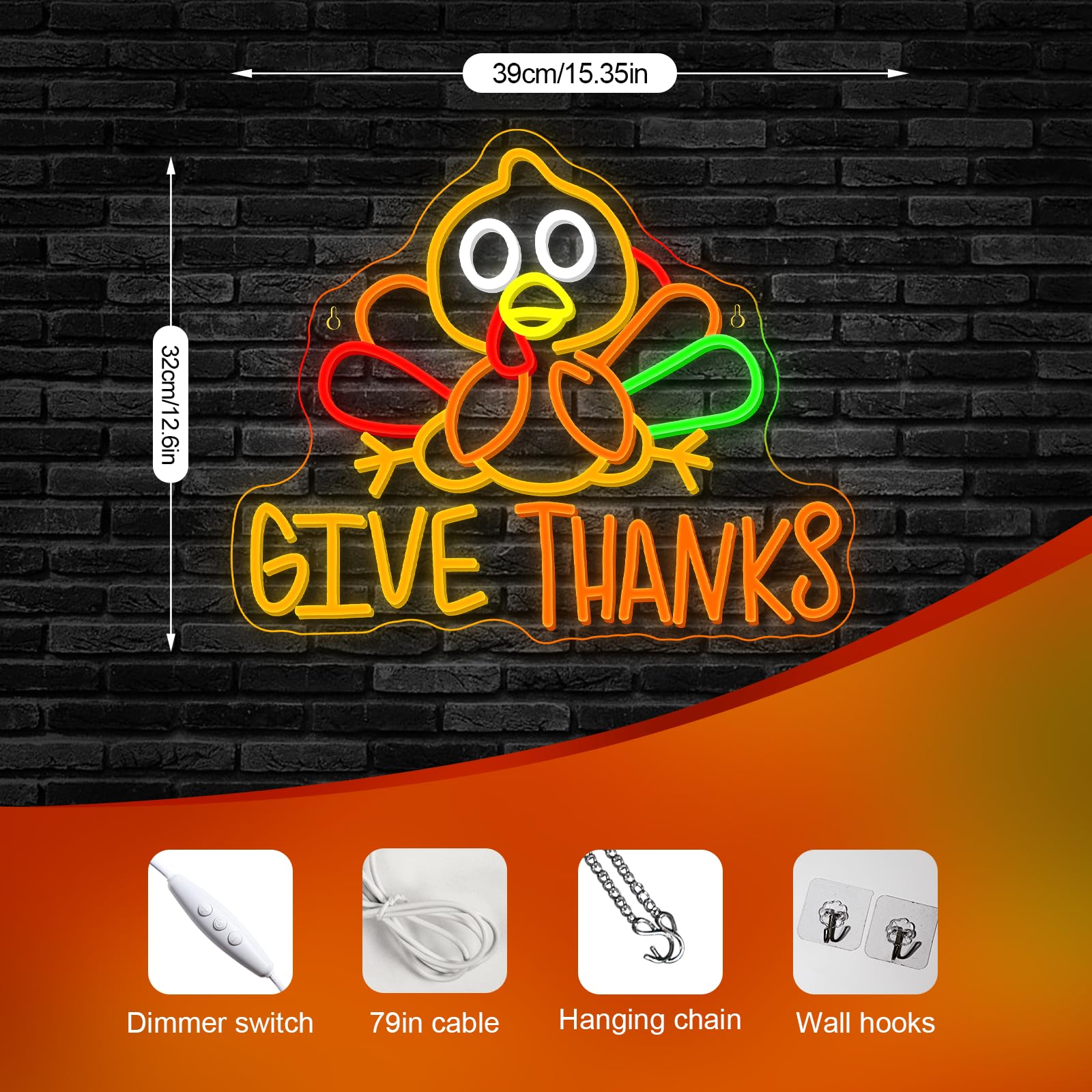 Dreamfort Thanksgiving Turkey Neon Sign Festive Led Wall Decor For Holiday Dining  Autumn Parties & Fall Home Decor  Usb-Powered With Adjustable Brightness  Seasonal Turkey Design