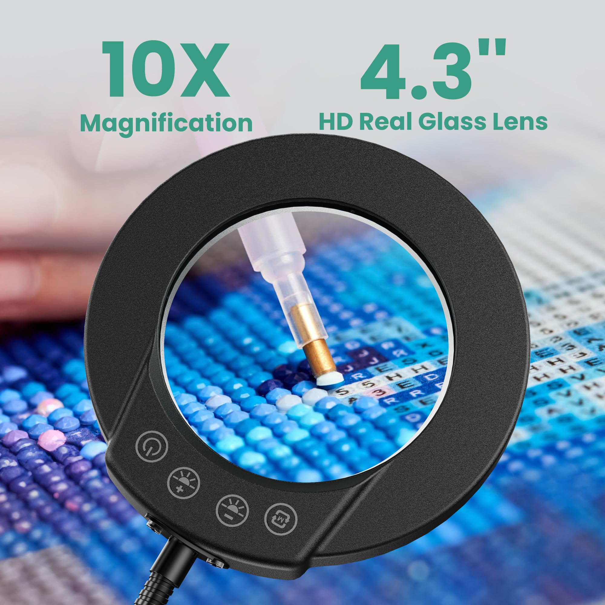 10X Magnifying Glass With Light And Stand, 5 Color Modes Stepless Led Lighted Desk Lamp, Hands Free Flexible Gooseneck Magnifier