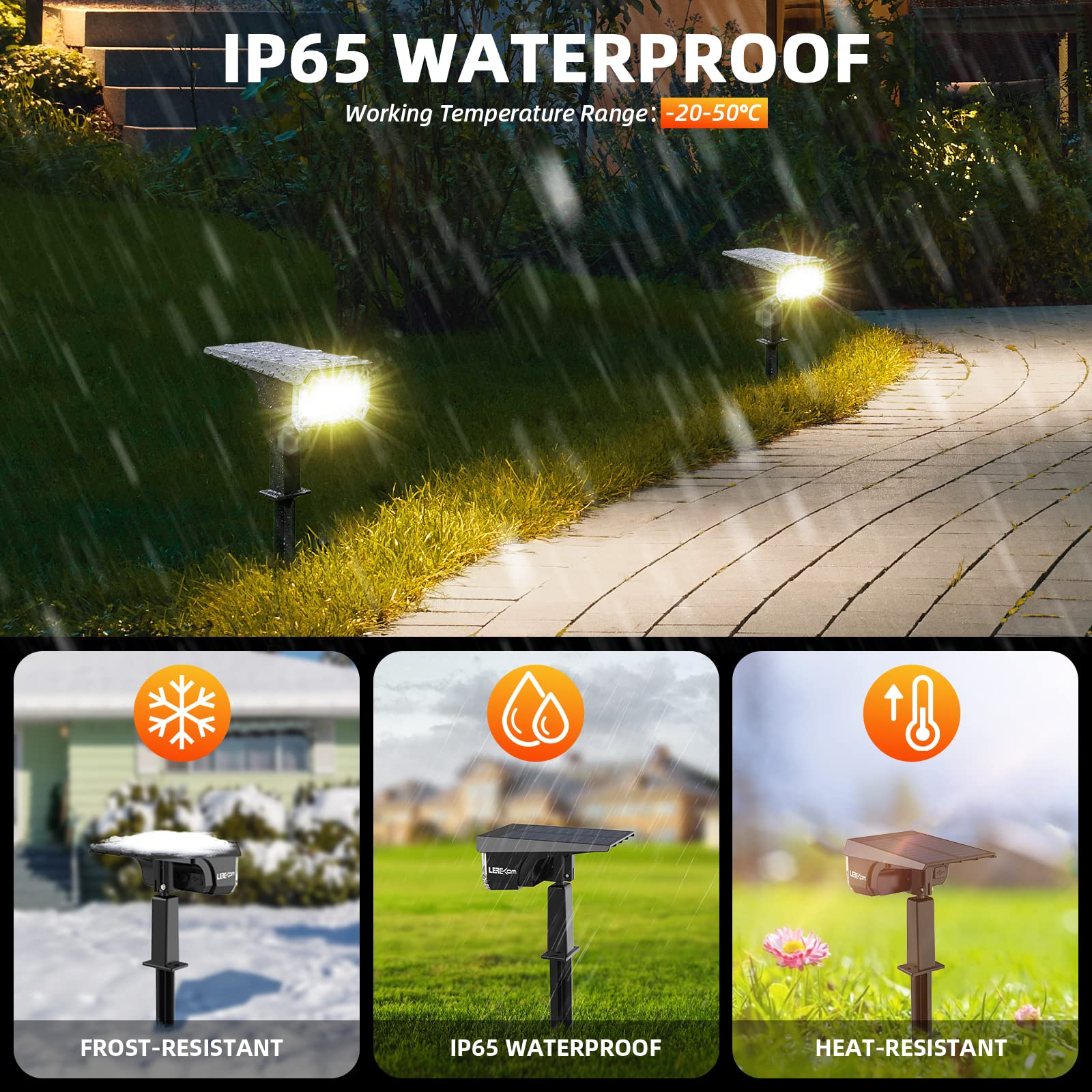 LEREKAM Solar Landscape Spotlights, 40 LEDs, Waterproof, 4 Pack, Warm White, Model C2