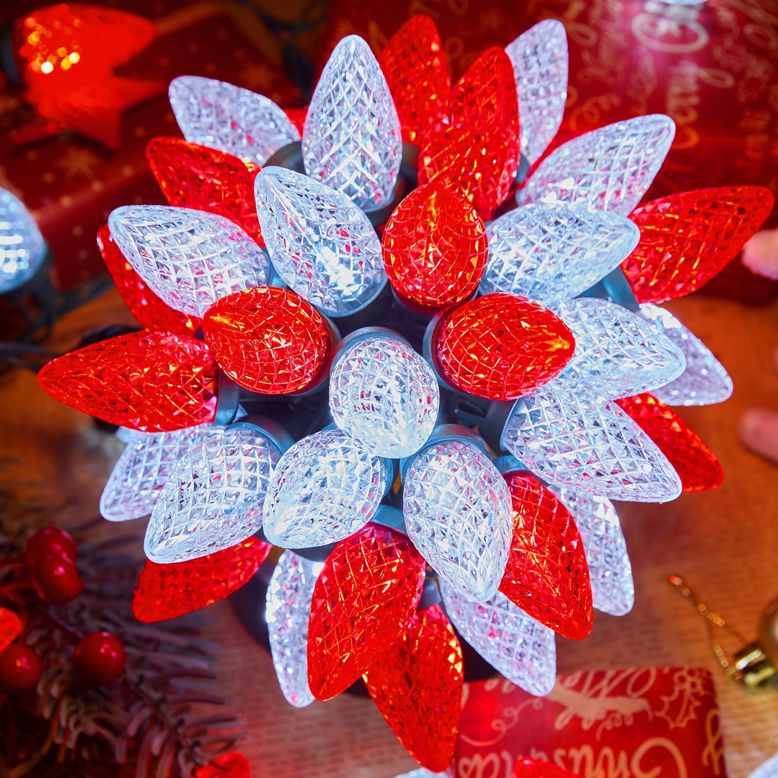 Brightown C9 LED Christmas Lights Outdoor, 66 ft 100 LED Strawberry String Lights, Waterproof Commercial Grade Extendable for Ou