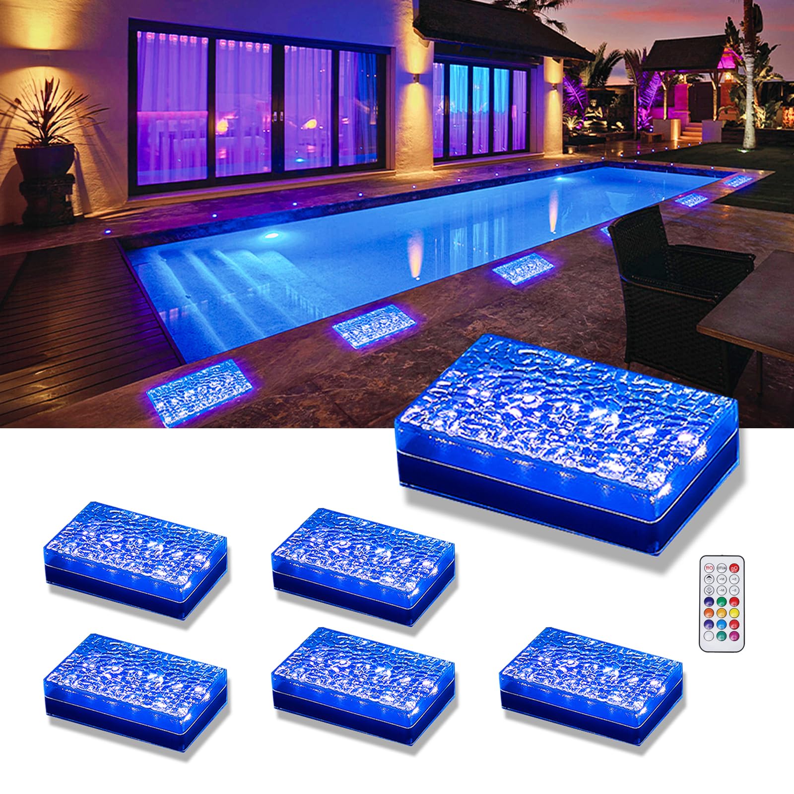 SHONELIGHTING Solar Paver Color Changing Lights, 6x9 Recessed Brick Light, Heavy Duty IP67 Waterproof LED, Outdoor Lighting for 