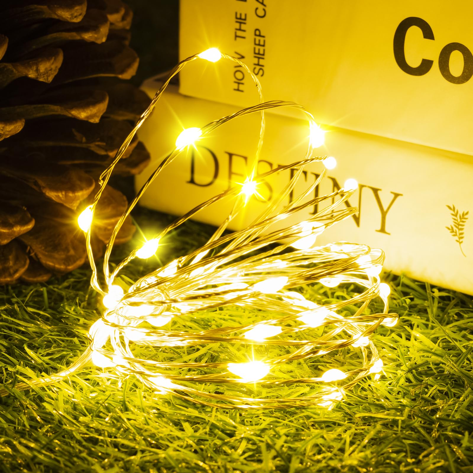 Sinamer 1/2/4 Pack Fairy Lights Battery Operated (Included), 8 Modes & Auto Timer, Warm White 16Ft 50Led Mini Twinkle Silver Wire Lights Mason Jar Lights, Waterproof Starry Firefly Lights For Parties