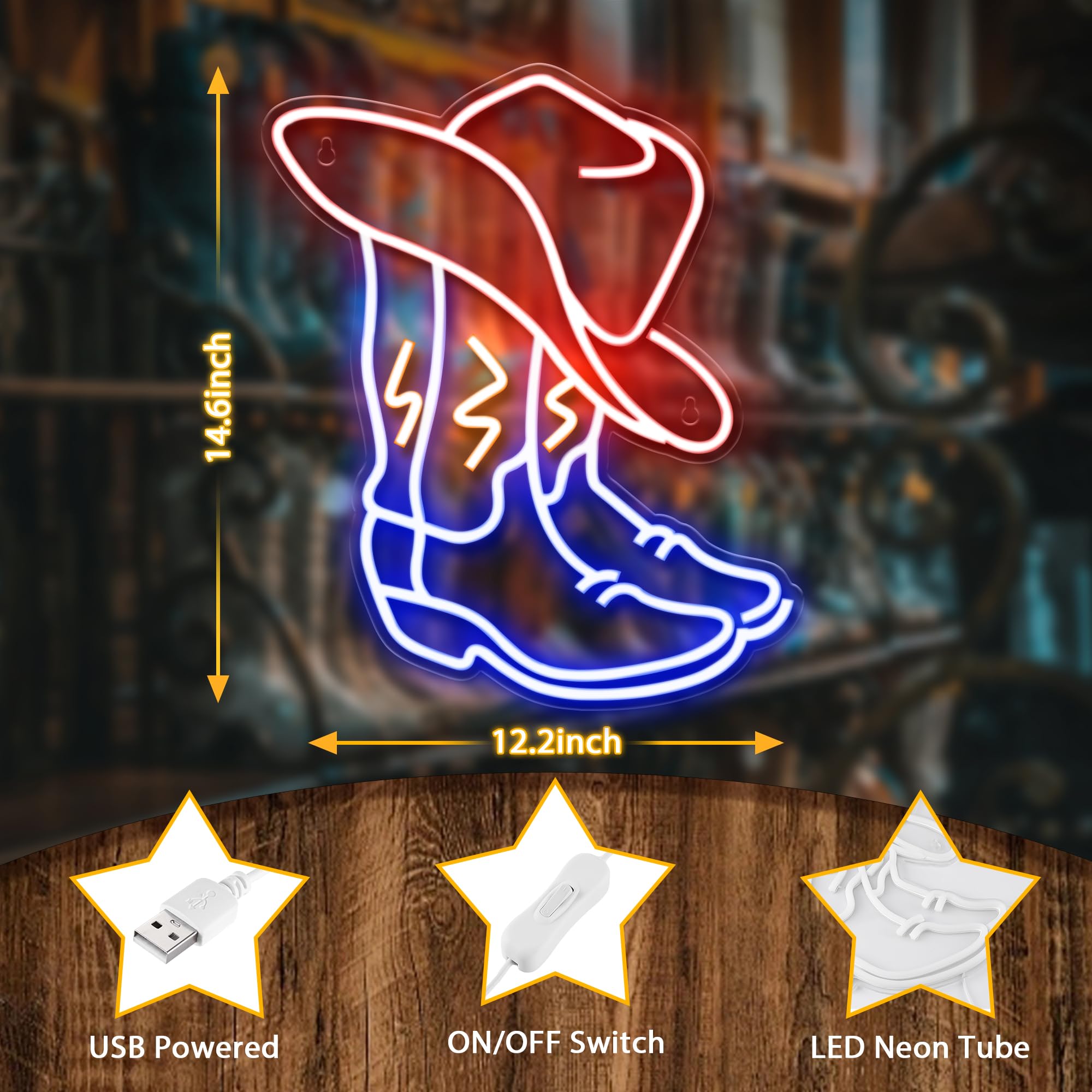 Kavaas Neon Cowboy Boot Sign - 14.6" Wall Decor for Bedroom, Bar, Man Cave - Perfect Gift for Rodeo Enthusiasts