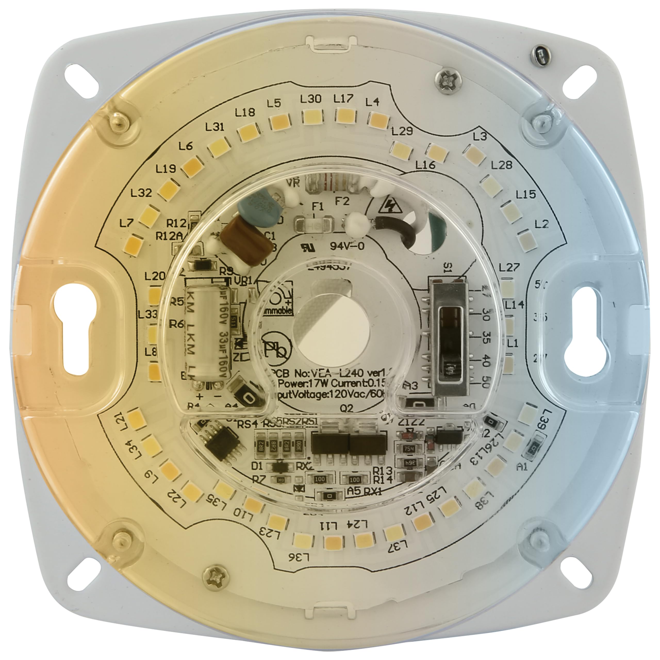 Sunlite Color Temperature Selectable Led Light Engine, 4-Inch, 17 Watts (80W=), 1050 Lumens, 27K/30K/40K/50K Cct, Dimmable, 25,0