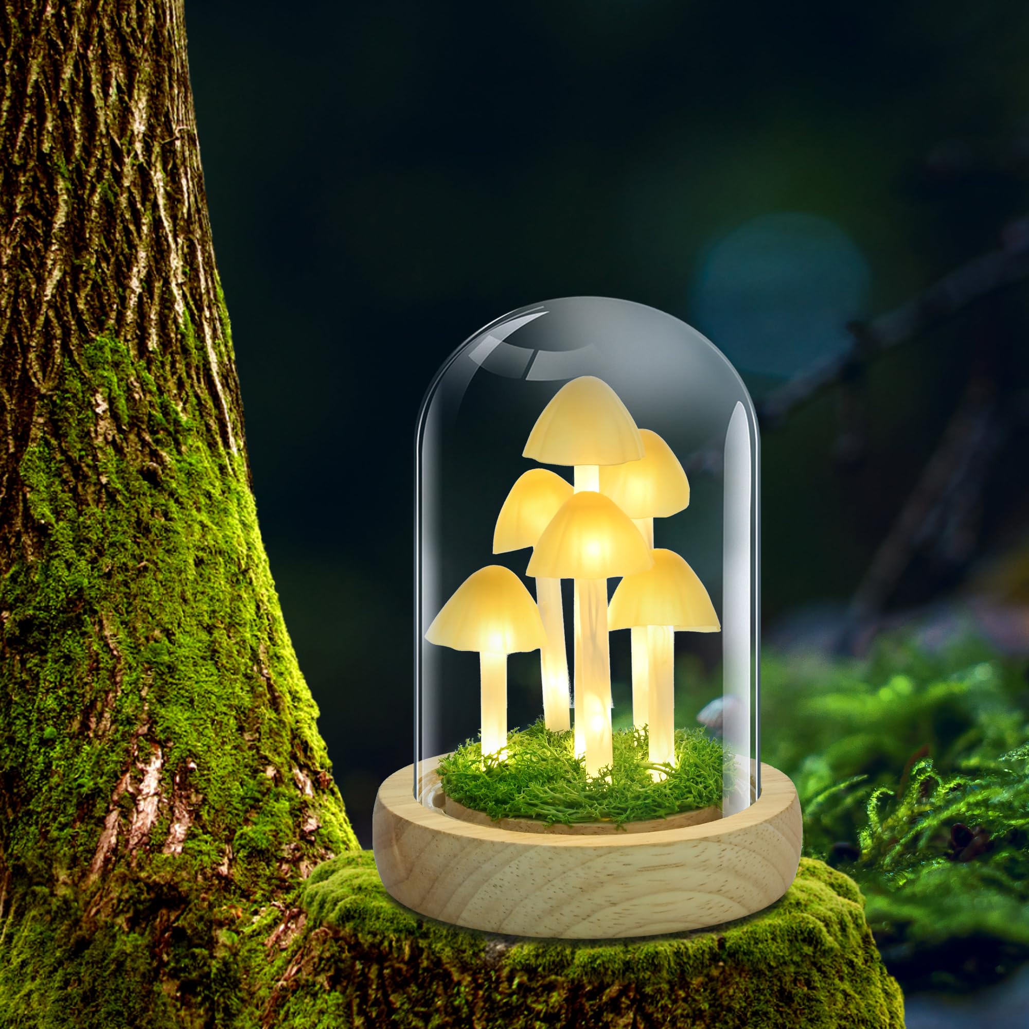 QUELIEN Mushroom Lamp - LED Light in Glass Dome, Yellow - Perfect Gift for Home Decoration, Living Room, Office, Bedroom, Kitchen