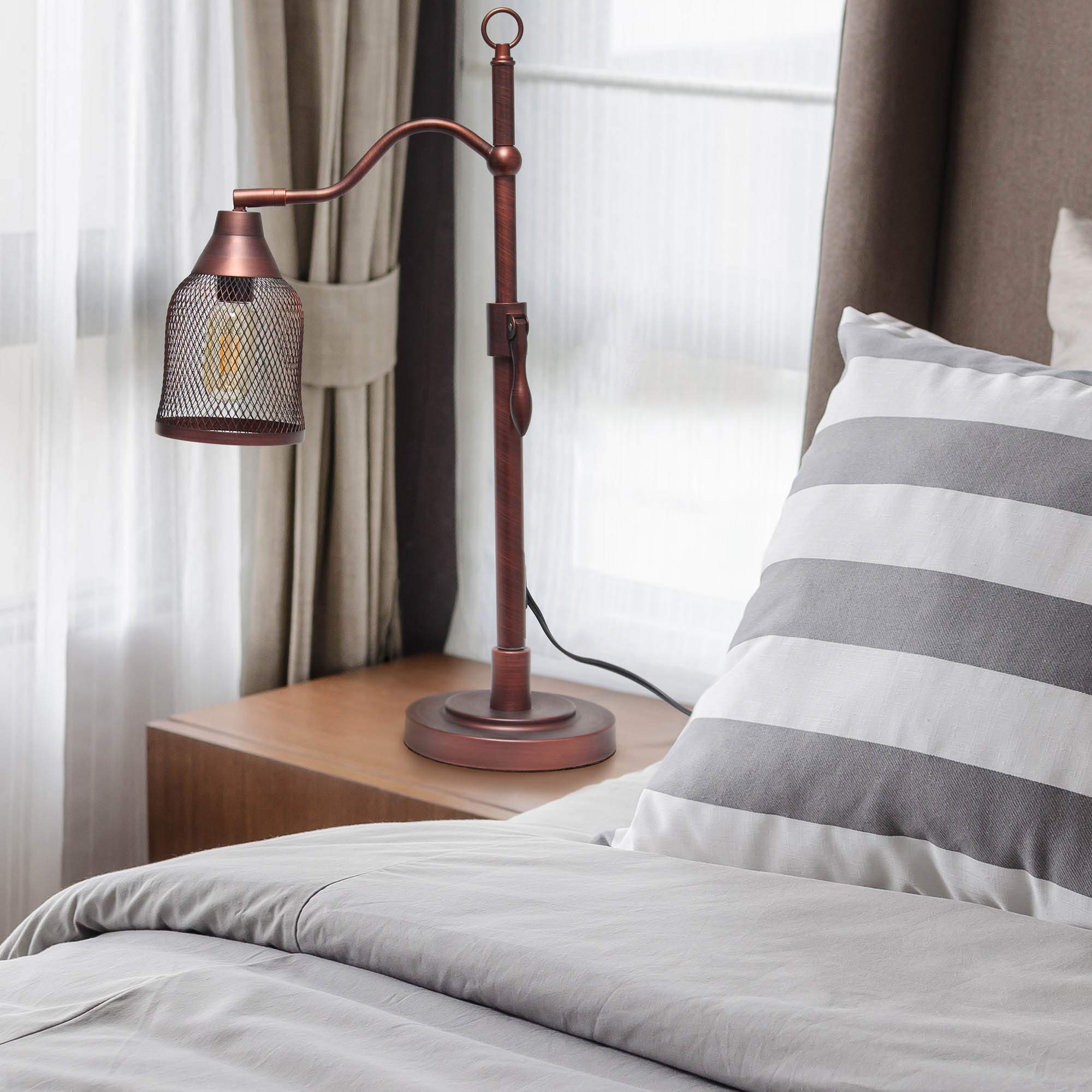 LALIA HOME Vintage Arched Table Lamp, Iron Mesh Shade, 16inL x 7inW x 25inH, Red Bronze, Model LHT-5029-RB