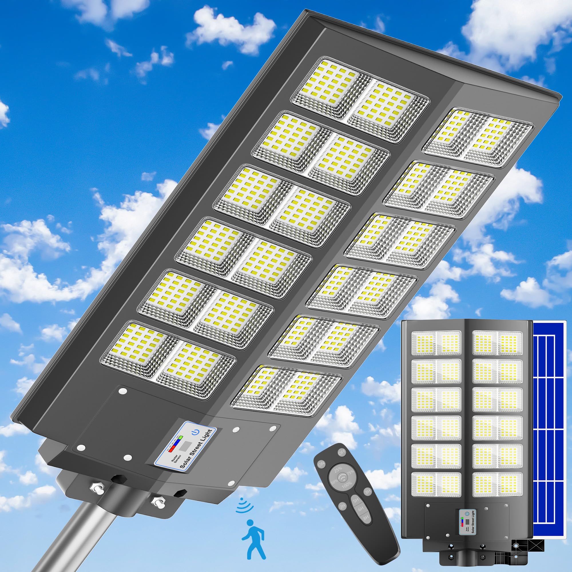 XCQMHF Solar Street Light Dusk to Dawn 7500W, 600000LM, 7000K Brightness, IP67 Waterproof, Motion Sensor, Lights Outdoor Street 