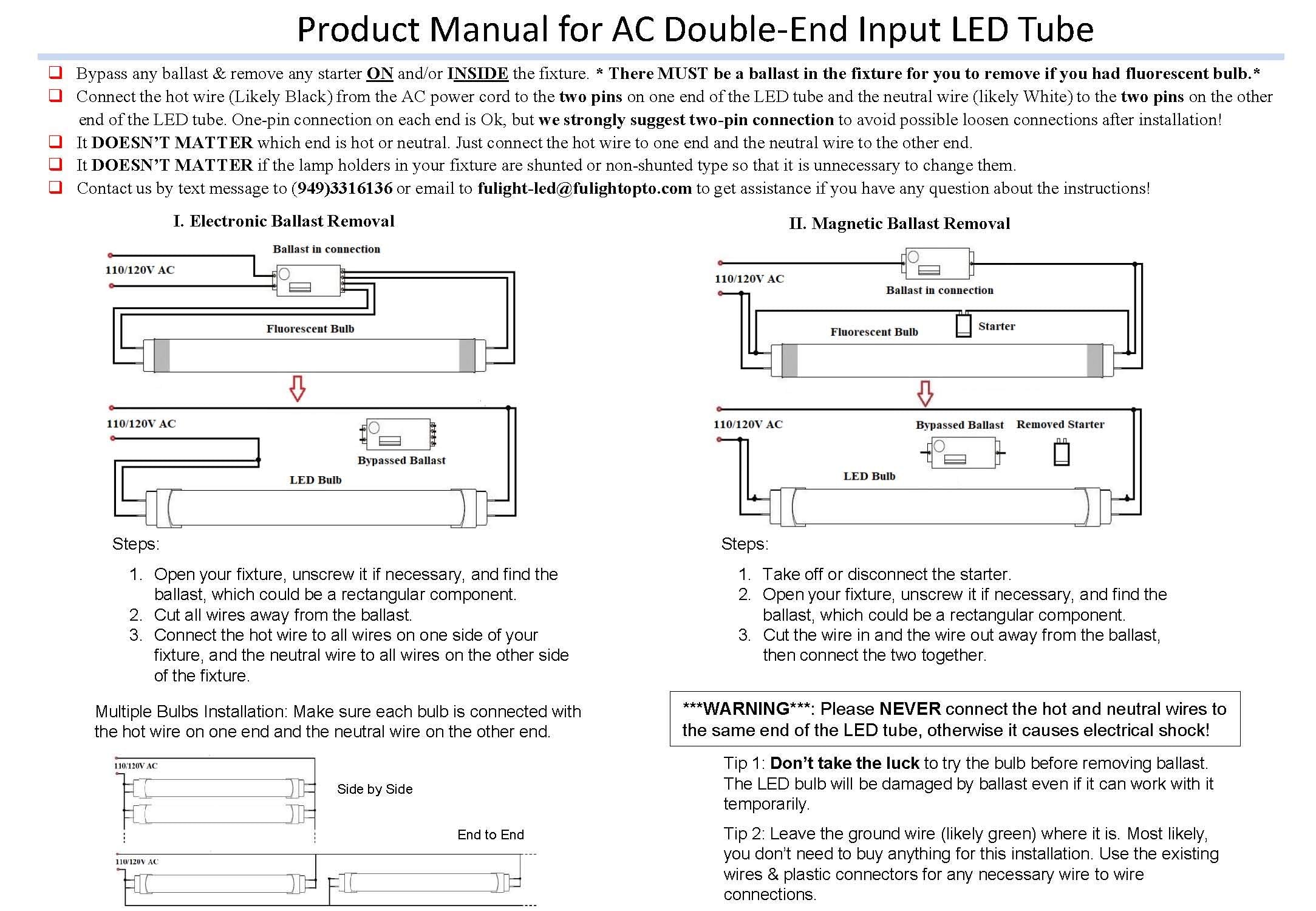 Fulight Type B & Rotatable Led F15T8 Tube Light-18-Inch (17-3/4 Inches Actual Length) 1.5Ft 7W, Warm White 3000K, Double-End Pow