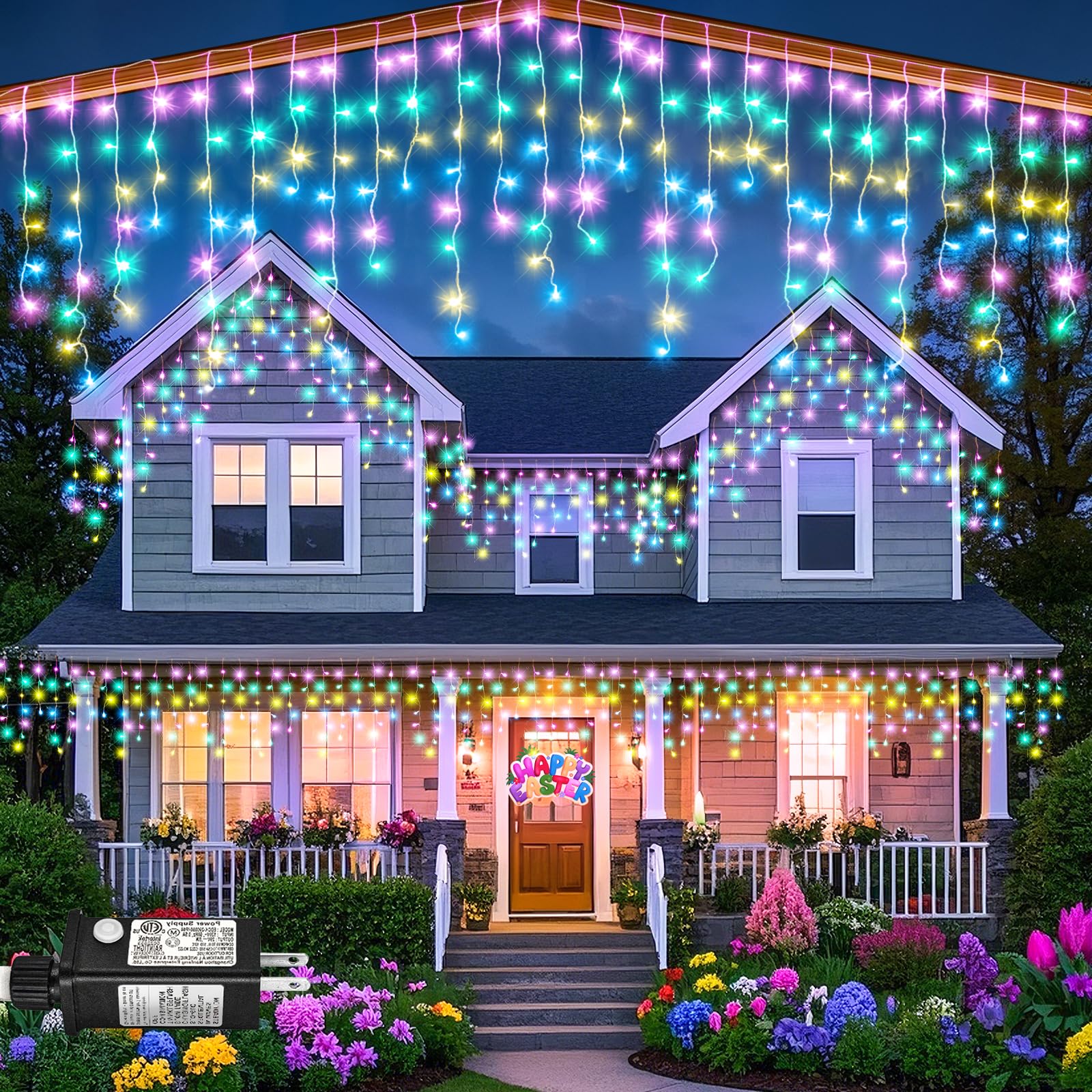 Nielfoi Christmas Lights Outdoor, 640 LED Twinkle String Light, 66ft Pastel Multi-Color, Clear Wire Short Curtain Light