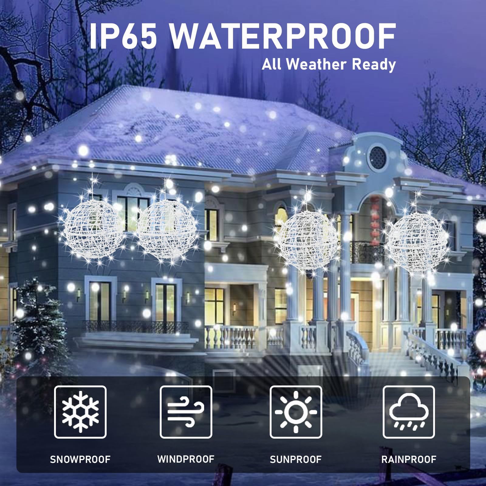 Outdoor Balls Lights Hanging Tree Garden Lights - 4 Pack 15.7&quot; Sphere Lights With Plug In Globe Lights Trees Garden Lights For Party Wedding Yard Garden Porch Patio Decoration(Cool White)