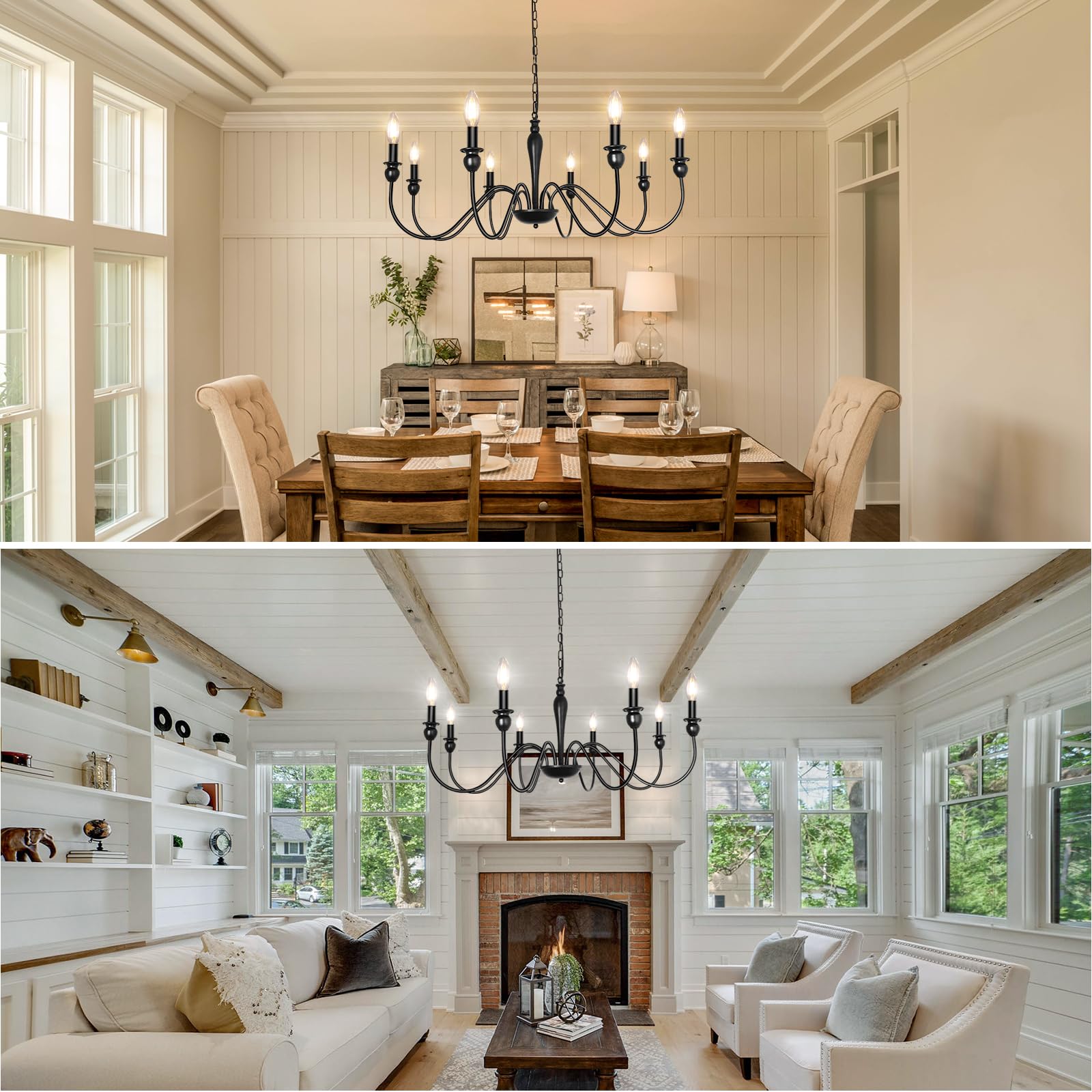 Lasenchoo 8-Light Black Farmhouse Chandelier, Industrial Candle Fixture For Dining Room & Kitchen