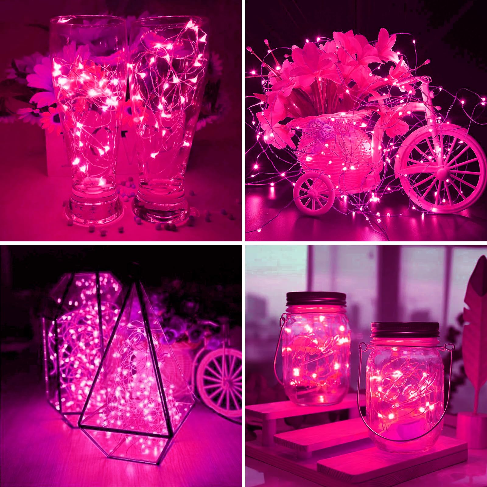 ZGWJ Fairy Lights 50 Pack, 7ft 20 Mini LED String Lights, Battery Operated, Pink, Model D2-2MXD, 3 Modes for Parties & Decor