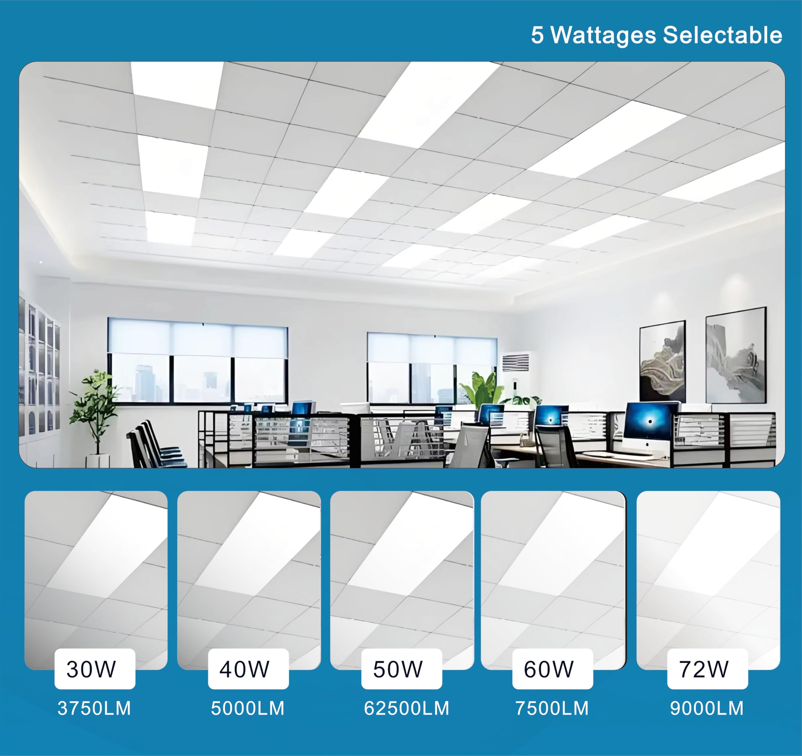 2X4 Ft Led Light Flat Panel, 40-72W, 5 Cct 3K | 3.5K | 4K | 5K | 6.5K, Dimmable Recessed Drop Ceiling Lights, 3750/5000/6250/7500/9000 Lumens, Lay In Fixture For Office, 120-277V, Ul Dlc(24 Pack)