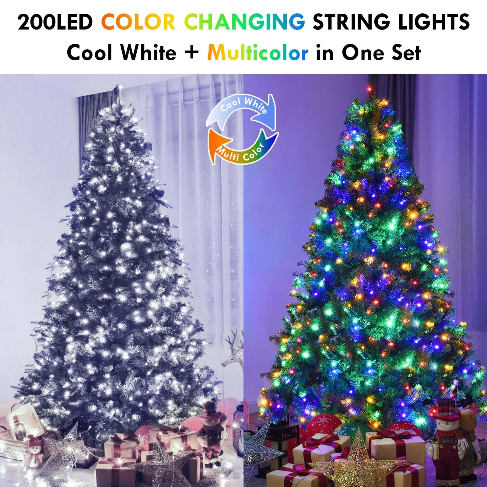Cool White To Multicolor Color Changing 100 Led 33Ft Christmas String Lights For Outdoor&Indoor, 11 Modes Christmas Tree Clear Wire Fairy Waterproof Lights With Memory Function & Remote & Timer