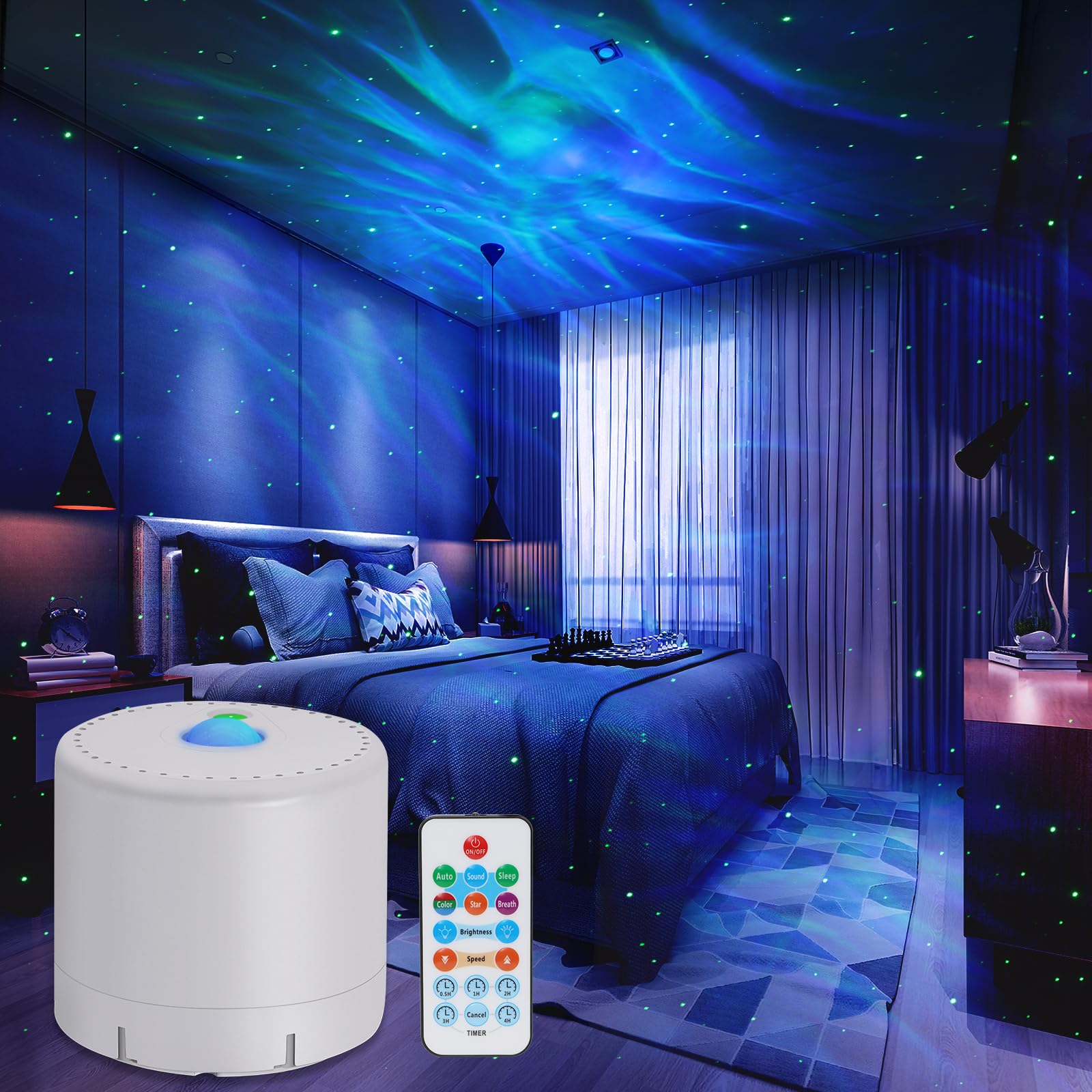 Galaxy Projector, Bedroom Star Projector, Galaxy Light Projector with Remote Control and Timer, Adjustable LED Light Colour, Bri