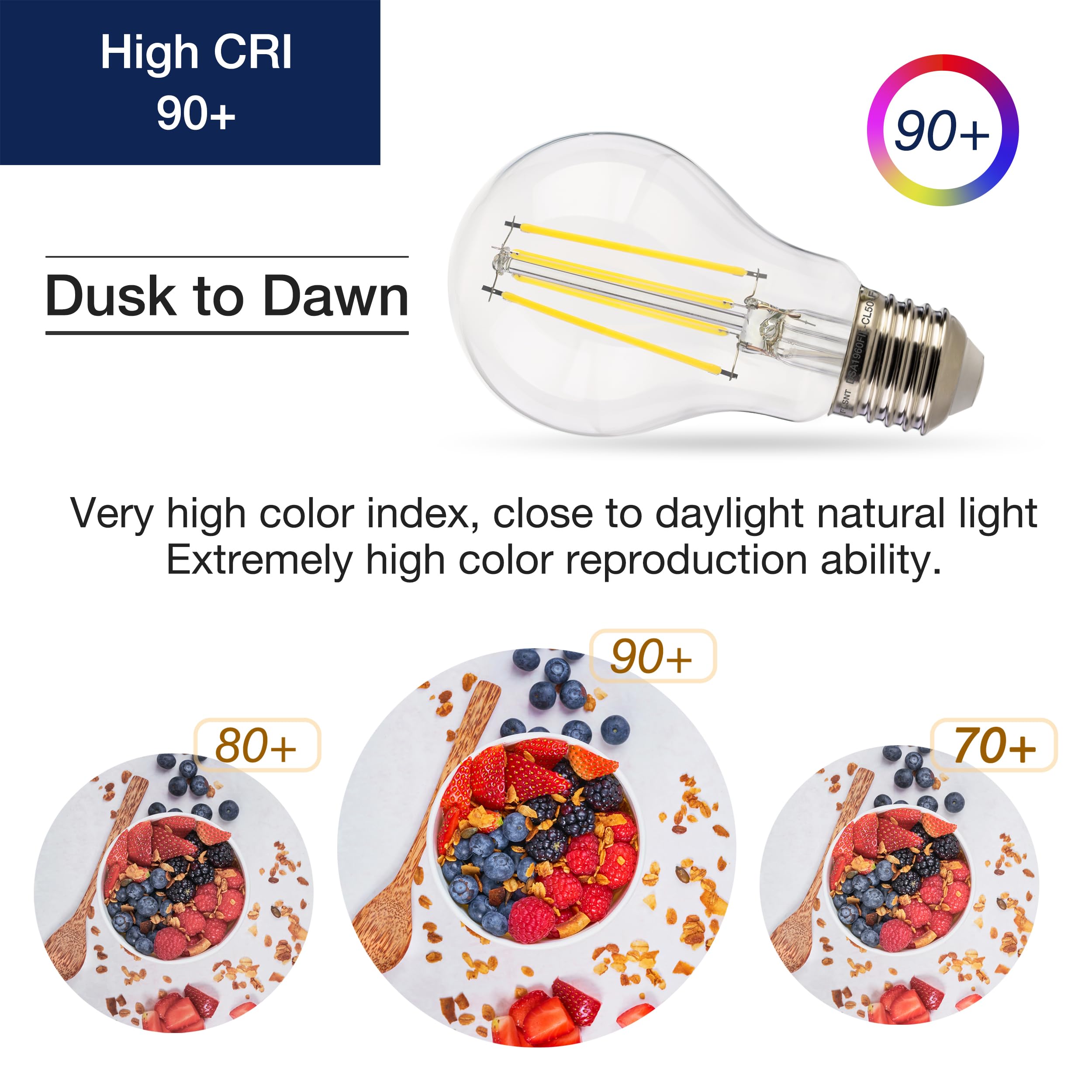 FLSNT A19 LED Light Bulb, 7W (60W Eqv.), 800LM, 5000K Daylight, E26 Base, 4 Pack, Energy-Efficient