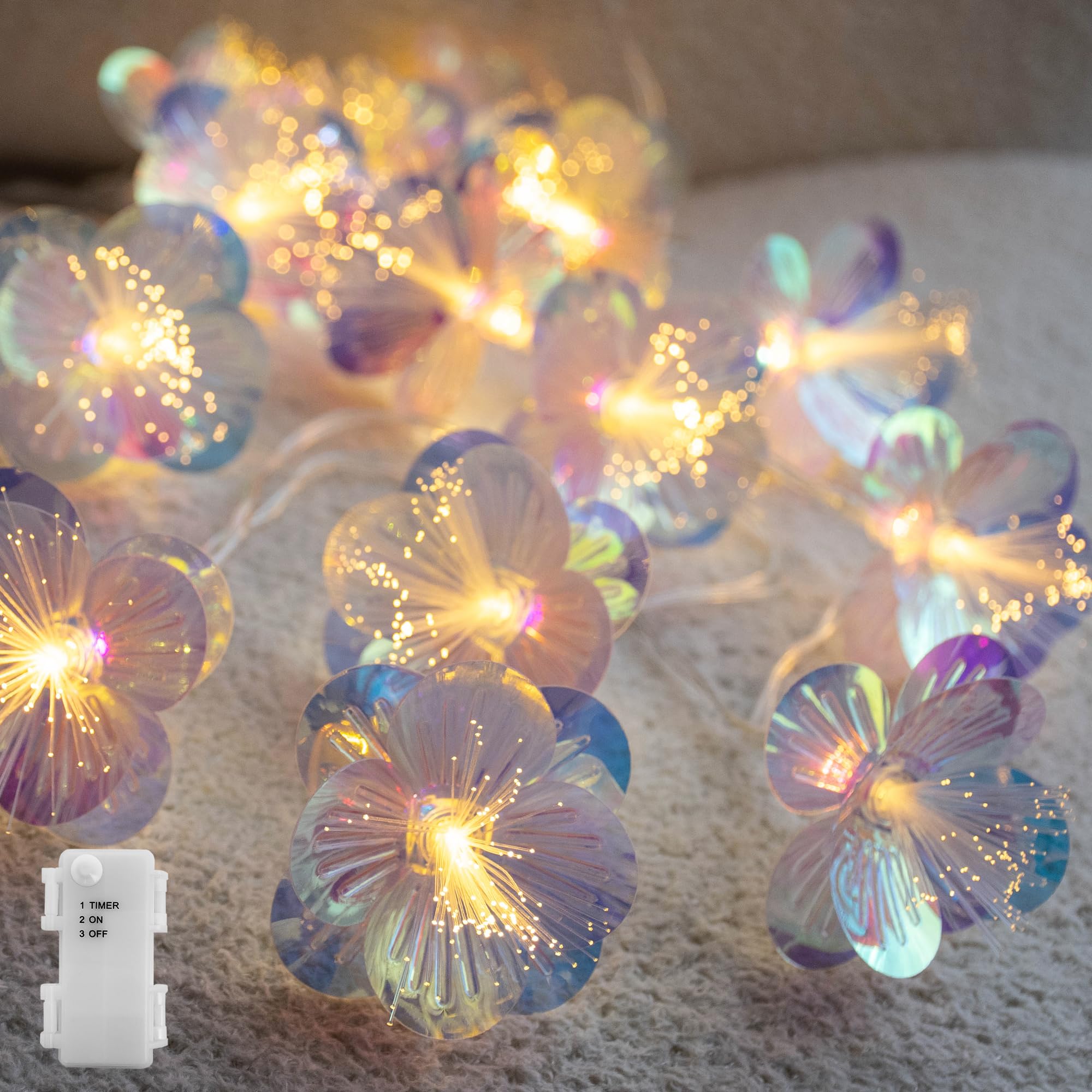 YOLIGHT Fiber Optic Flower String Lights Battery Operated with Timer, 6.5ft 10 LED Flower Garland Lights Fairy Lights for Room T