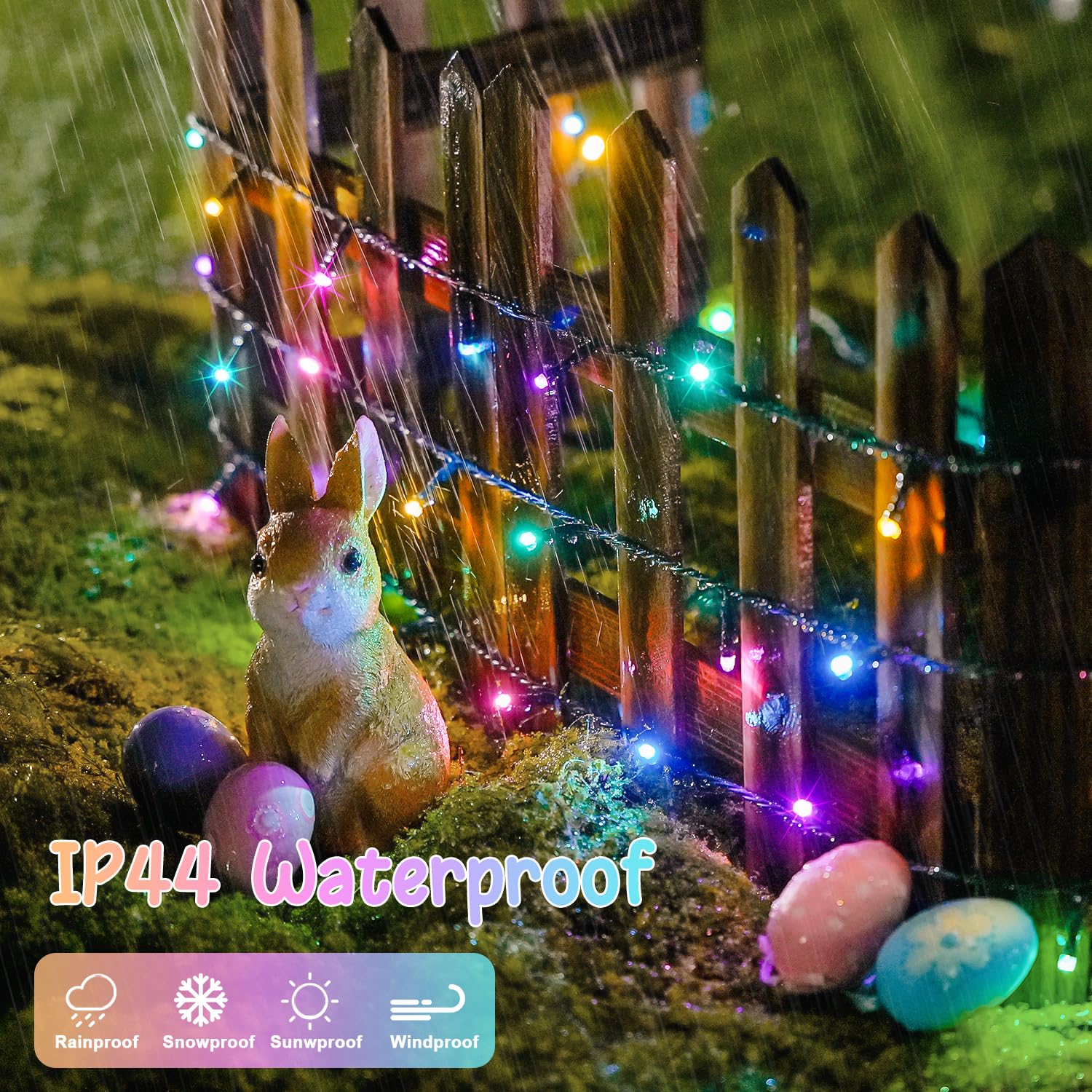 Jmexsuss 2 Pack Easter Lights Battery Operated,Each 33 Ft 100 Led Easter Lights String Outdoor Indoor, Colored Christmas Lights