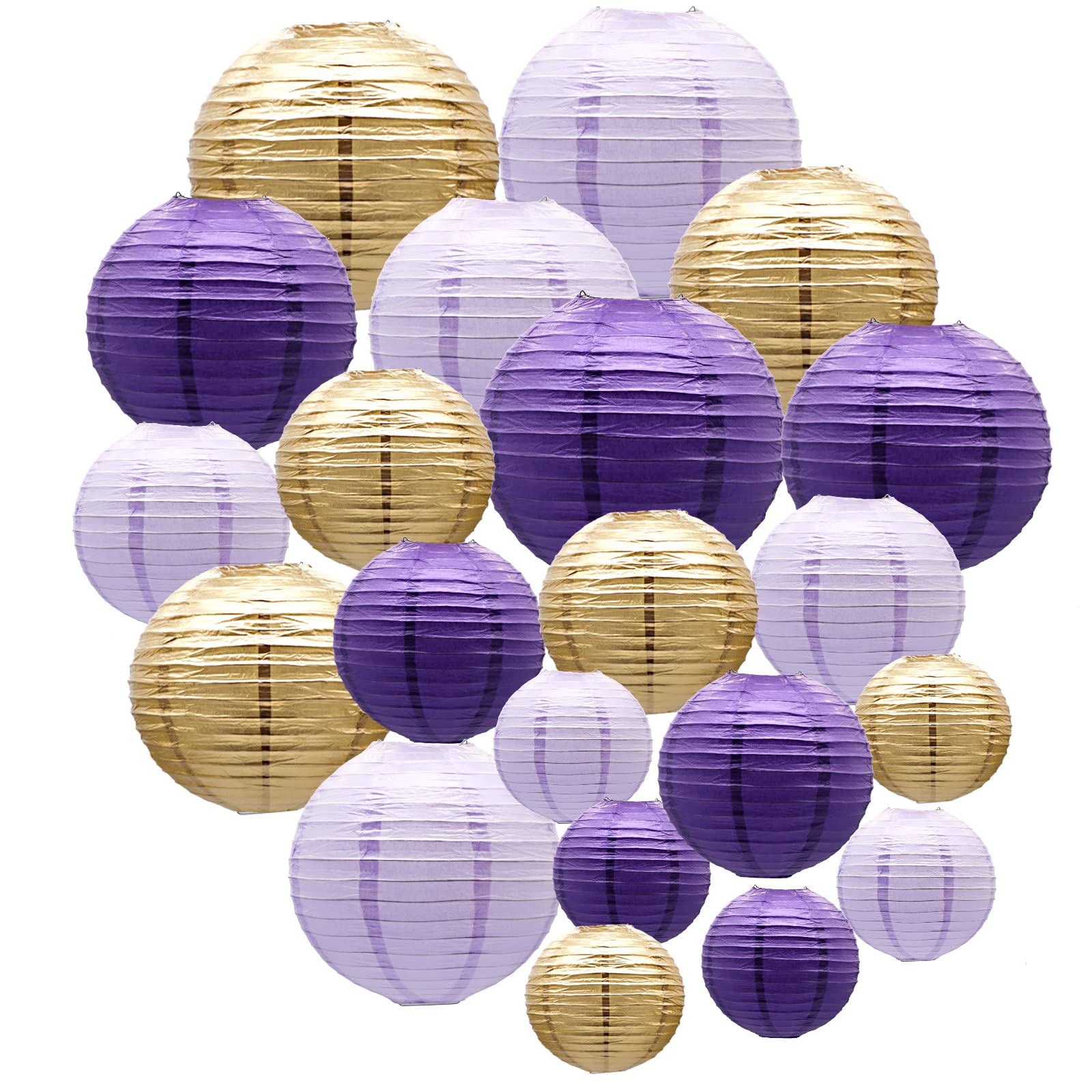 ADLKGG Paper Lanterns 21pcs Decorative Round Hanging Party Supplies Purple Gold Graduation Bachelorette Baby Shower Birthday
