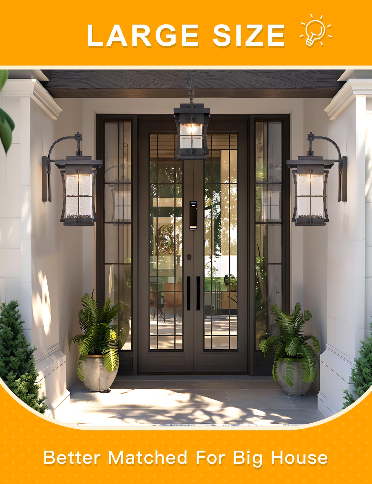 EERU Outdoor Wall Sconce - 18" H Large Black Metal Lantern with Clear Seeded Glass, Waterproof for Villa Porch Garage, Oil Rubbed Bronze