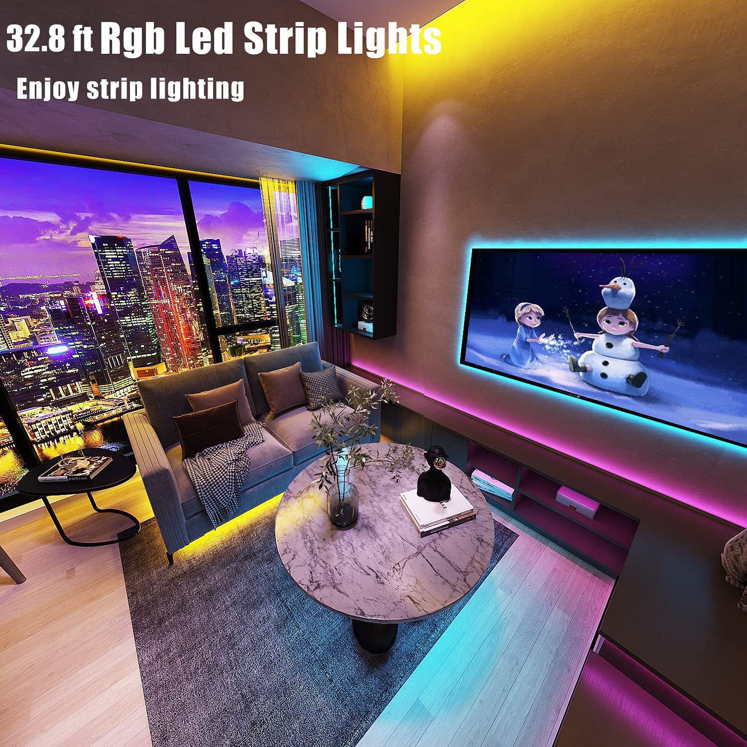 Keepsmile 32.8ft LED Strip Lights - Smart Music Sync, Bluetooth, Multicolor, for Home Decoration