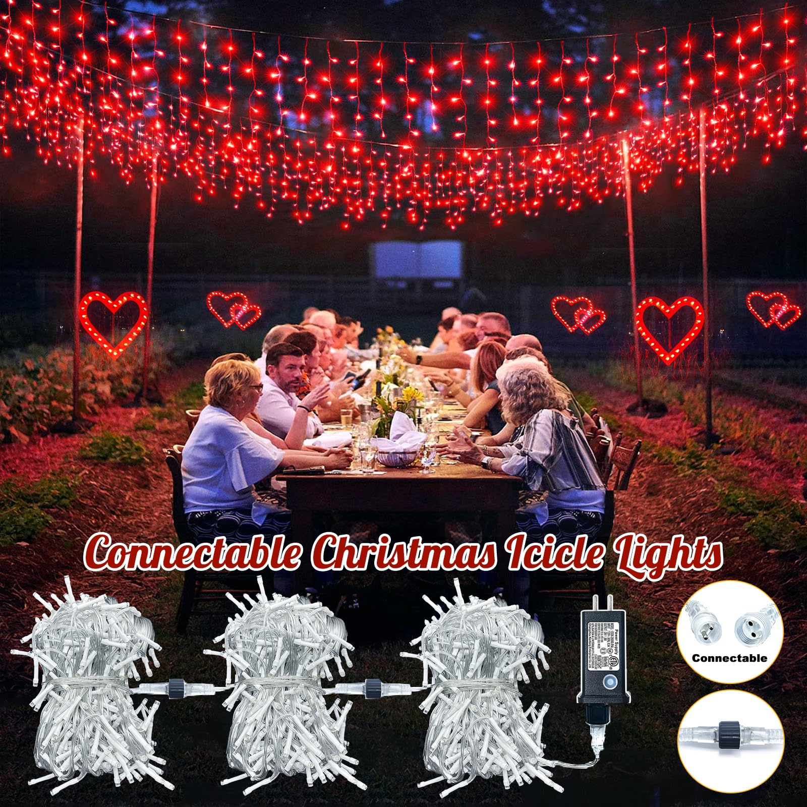 66Ft Red Christmas Lights Outdoor, 640 Led Icicle Lights For Outside, Plug In Twinkle Lights Indoor With 120 Drops 8 Modes Timer