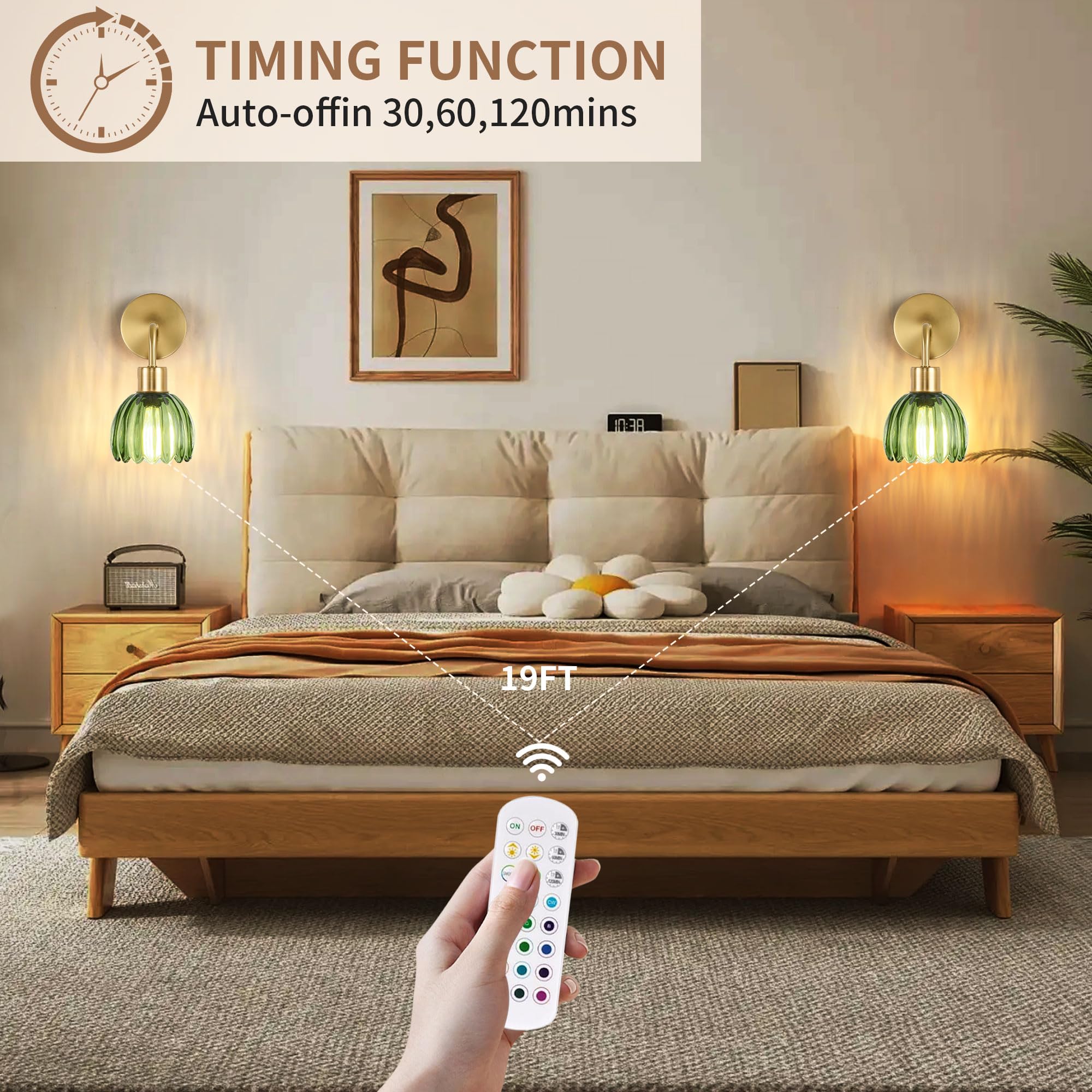 Gold Battery Operated Wall Sconces Set Of Two 2,Wireless Rechargeable Wall Sconce With Remote,Indoor Vintage Wall Lamp With Glas