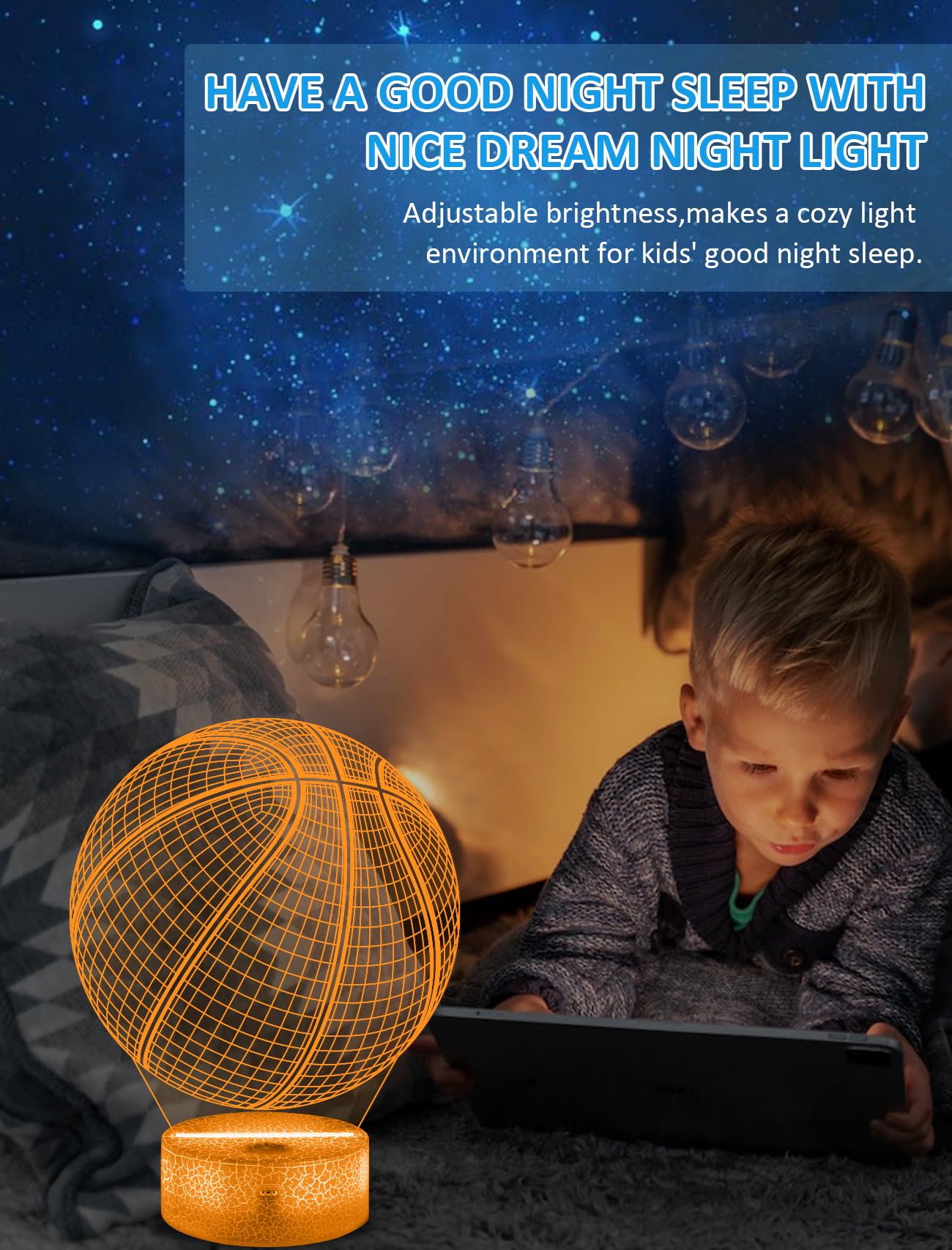 Fullosun 3D Basketball Night Light With Remote, 16 Colors - Perfect Gift For Sports Fans