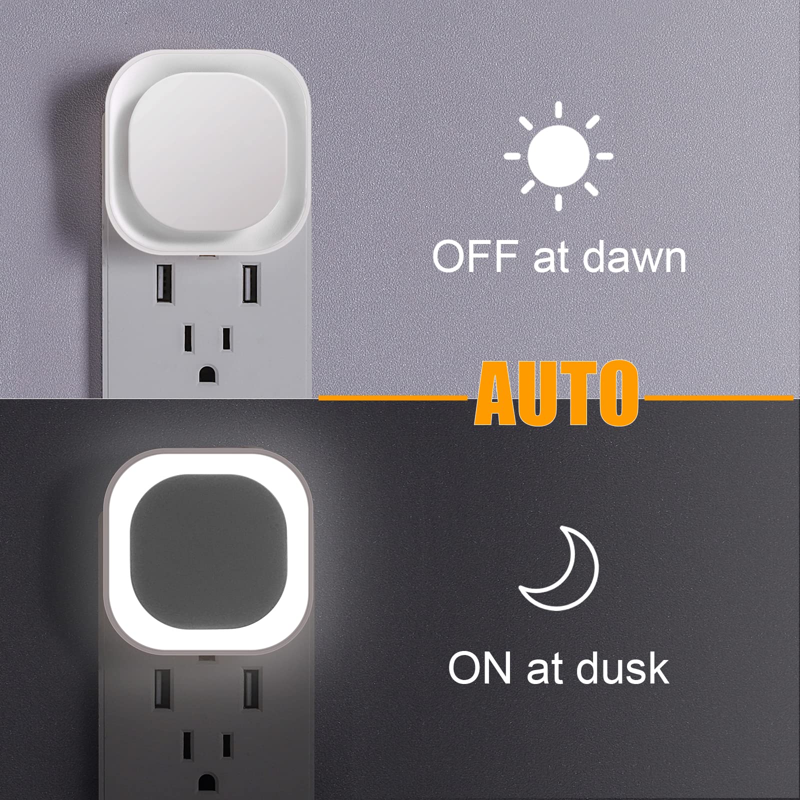 Yunlex 4 Pack Plug In Dimmable Night Light, Soft Night Light, Auto Dusk To Dawn Sensor, Day White Led Wall Night Light, Square N