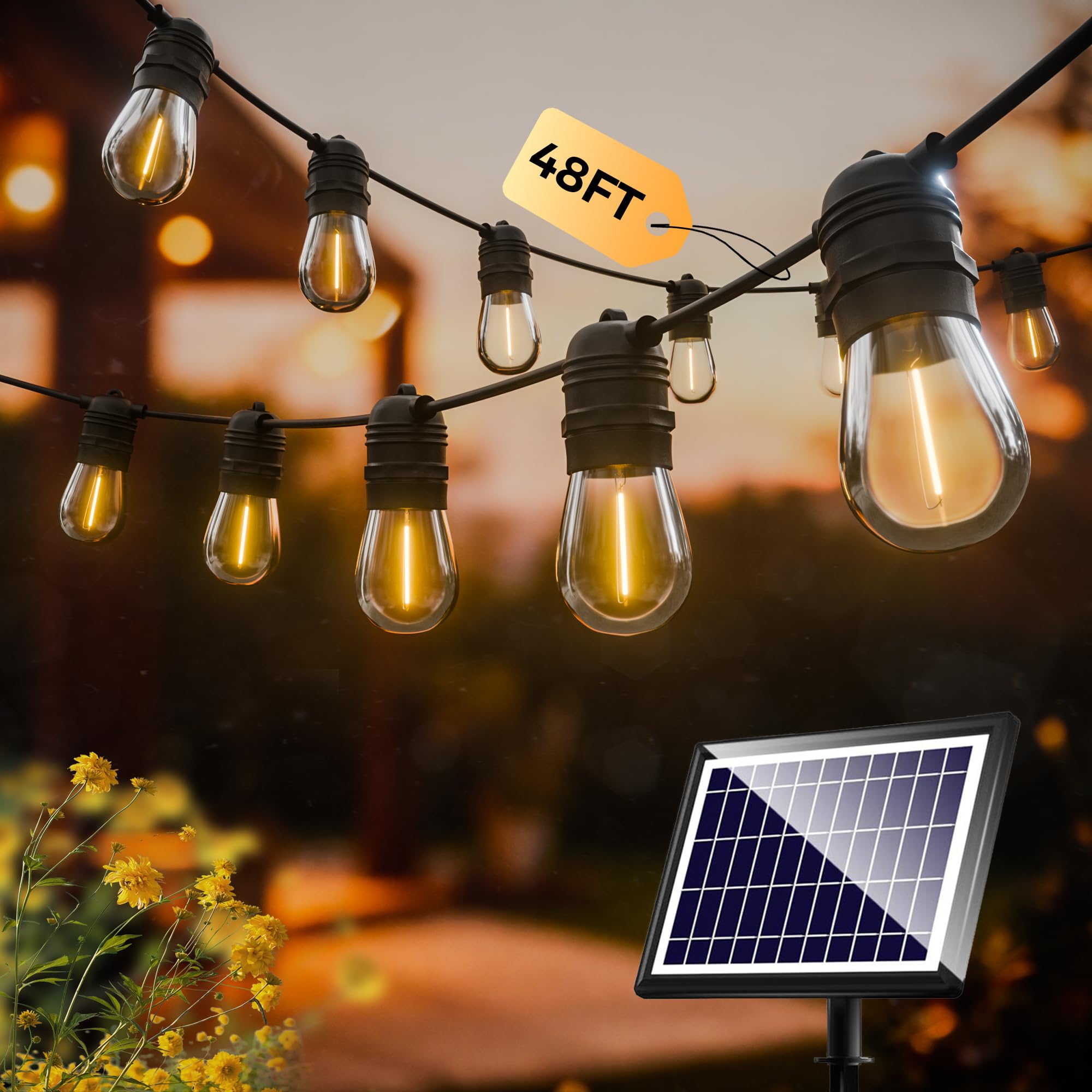 SUNAPEX Solar String Lights Outdoor Waterproof,27FT Solar Patio Lights with USB Charging,Outdoor String Lights Solar Powered for