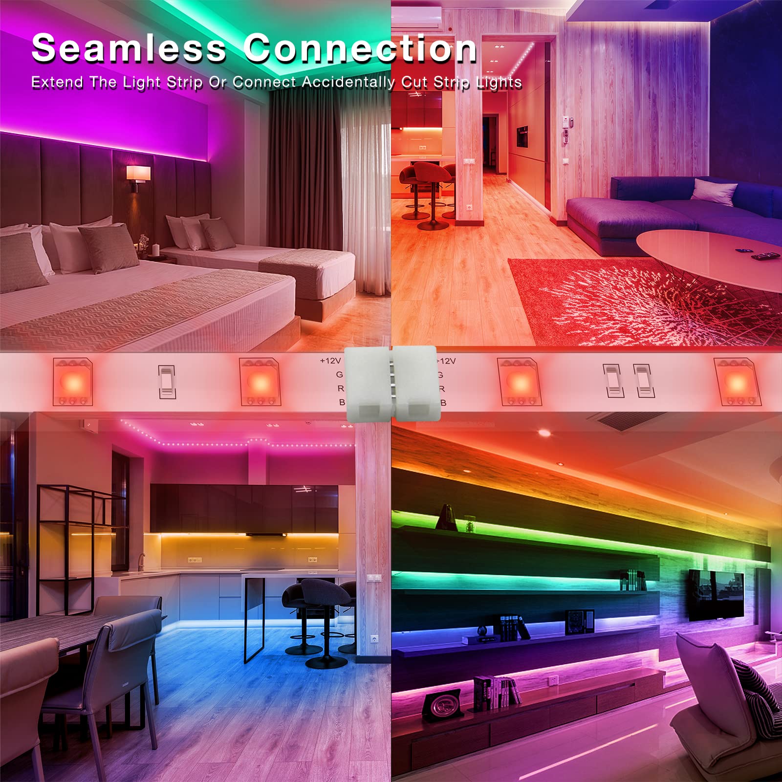 DAYBETTER 20 Pcs 4 Pin LED Light Connectors, Solderless Adapter Clips for 10mm SMD 5050 RGB Strip Lights, Model DRF0367