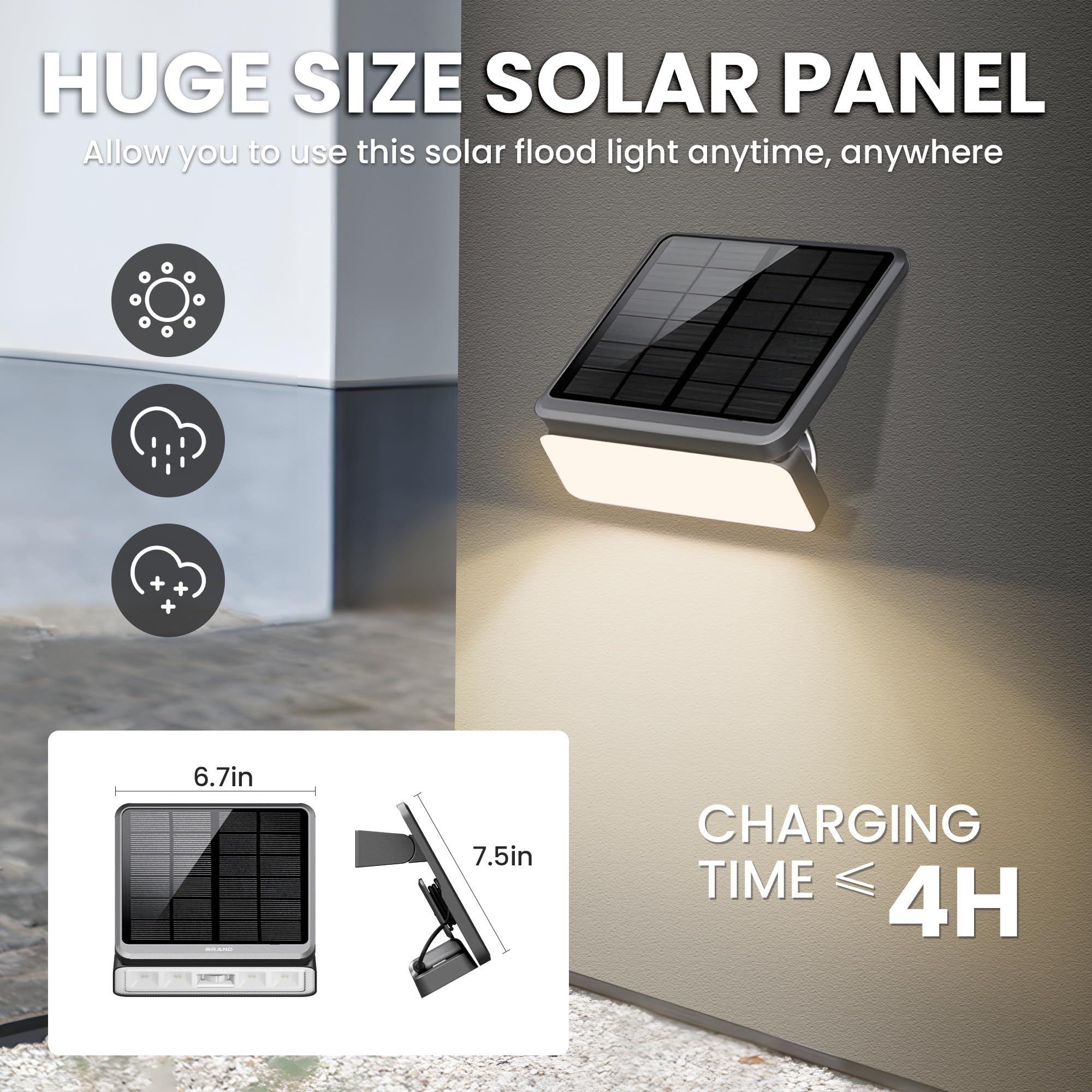 Auderwin Solar Flood Lights Outdoor 4000Lm, Motion Lights Removable, Ip67 Waterproof Spot Light Outside, Solar Powered Security