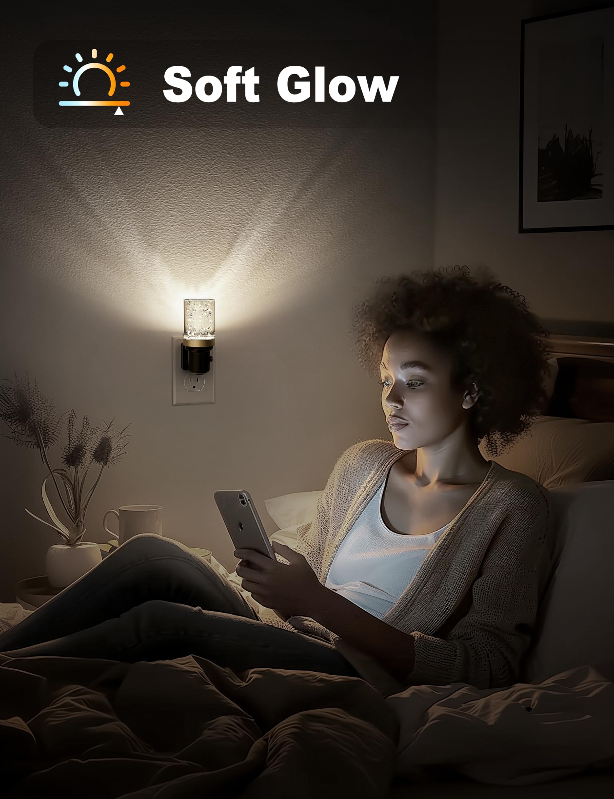 Jandcase Night Light, Dimmable Night Lights Plug Into Wall, Auto On/Off Light Sensor Nightlight, 5000K Daylight White 0-100Lm Br
