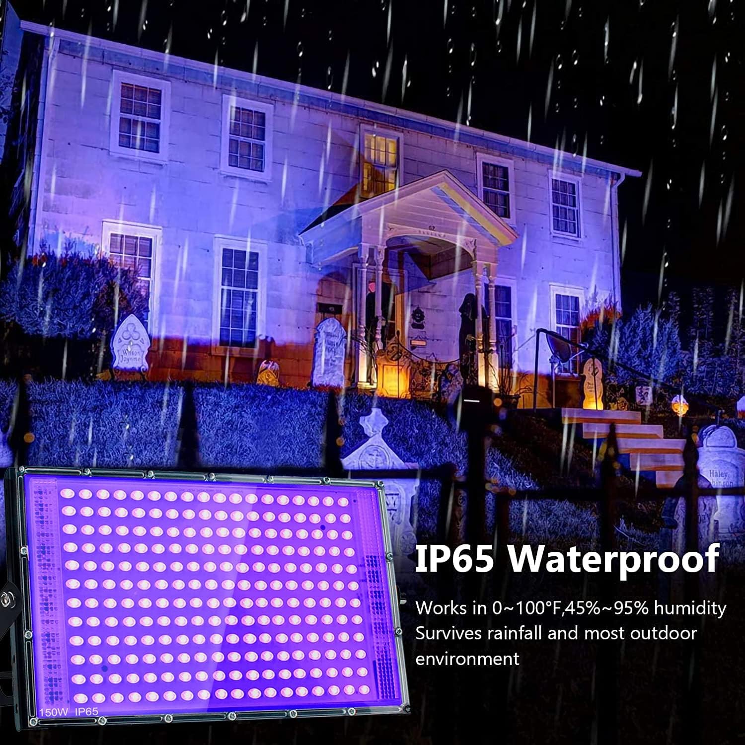 Indmird 150W Blacklight Flood Light - Aluminum, Plug & Switch, Perfect For Glow Parties & Halloween, Model Chx010, Black