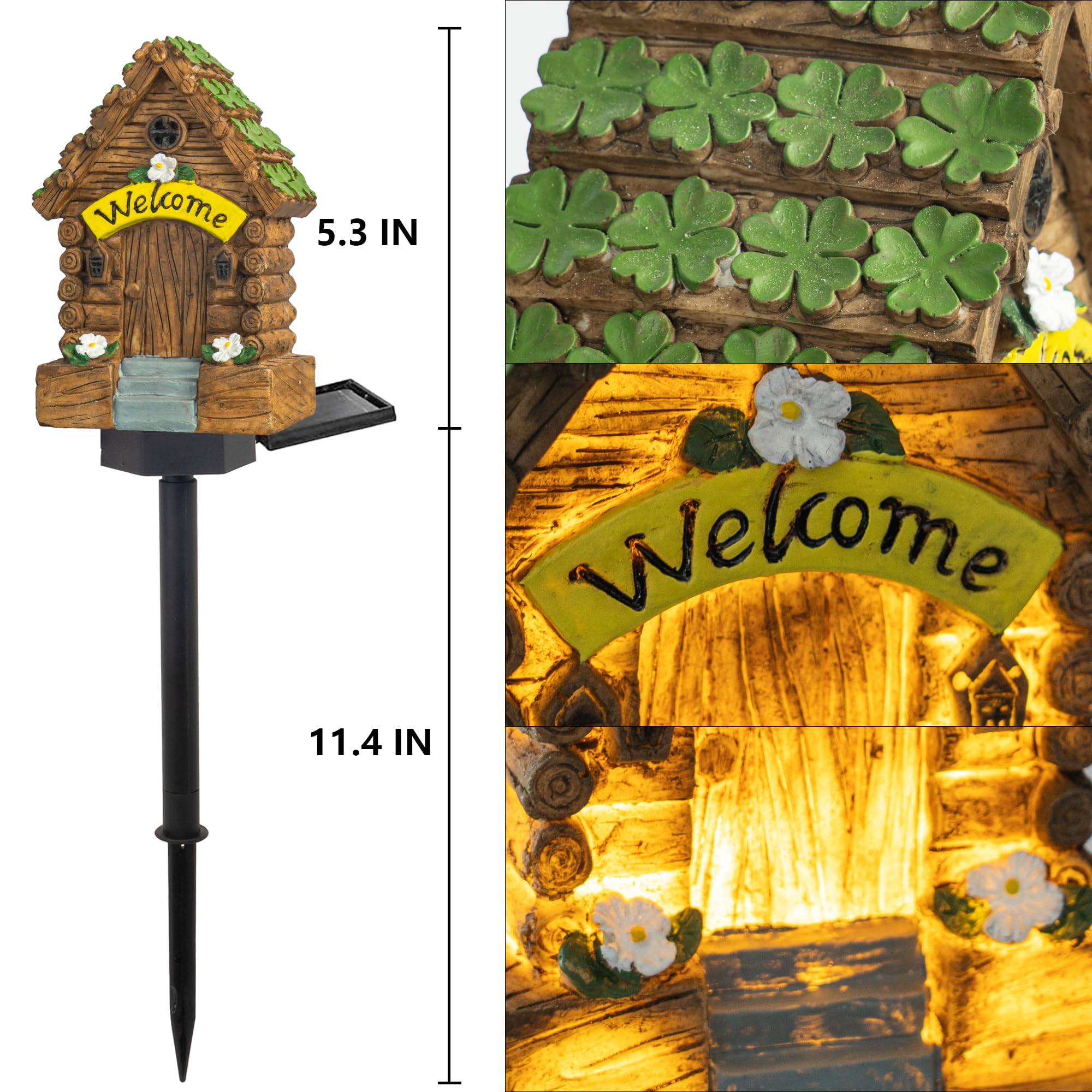 Dazzle Bright Fairy Garden House - 16in Glow in The Dark Cottage with Solar LED Light, Resin Miniature Decoration, Suitable for Indoor/Outdoor Use