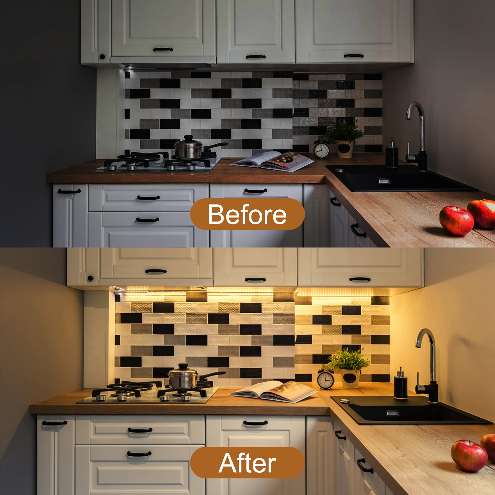 Under Cabinet Lighting, 2Pcs 12'' 3000K Dimmable Led Closet Light, Usb Plug, Memory Function, Linkable Led Cabinet Light Bar For