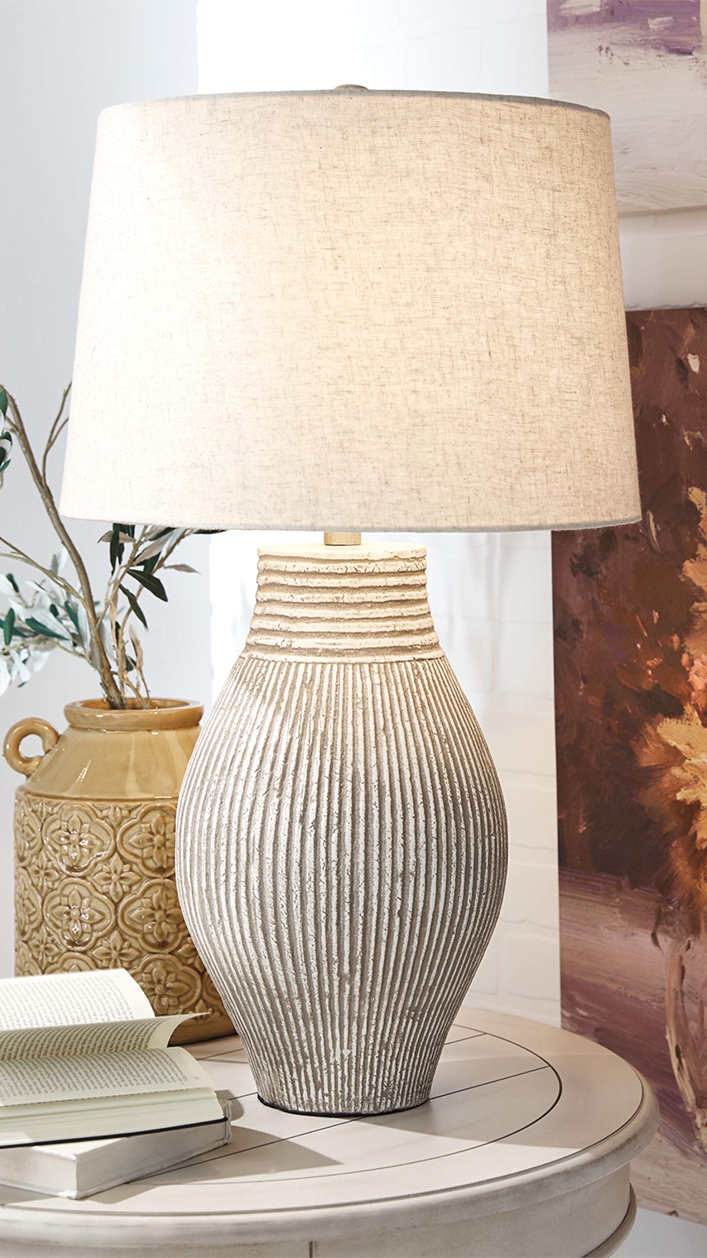 Signature Design by Ashley Layal 29" Textured Beige Table Lamp, 16"W x 16"D, Model L235634