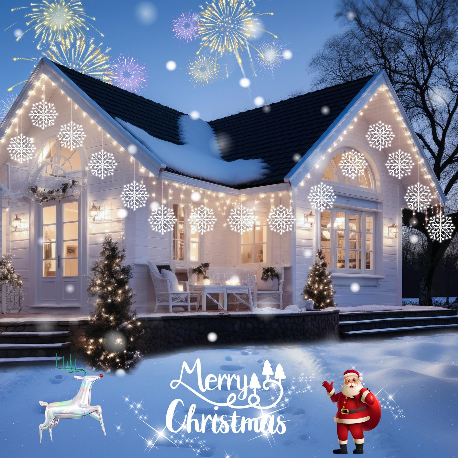 2 Pack Christmas Snowflake Icicle Lights Outdoor - Plug-In 23.6Ft 10 Drops 480Led Snowflake Window Lights For Indoor Outdoor Por
