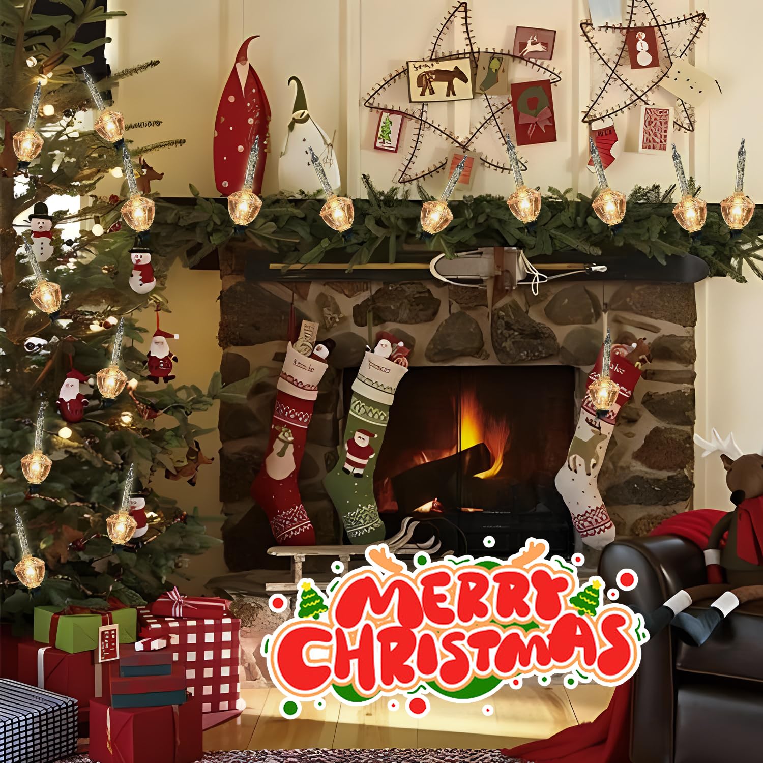 Christmas Bubble Lights Silver Glitter String Lights With 10 Bulbs (1 Spare Bulbs),9Ft Bubble Lights With C7/E12 Base, Traditional Christmas Lighting For Christmas Tree Xmas Party Holiday Decor