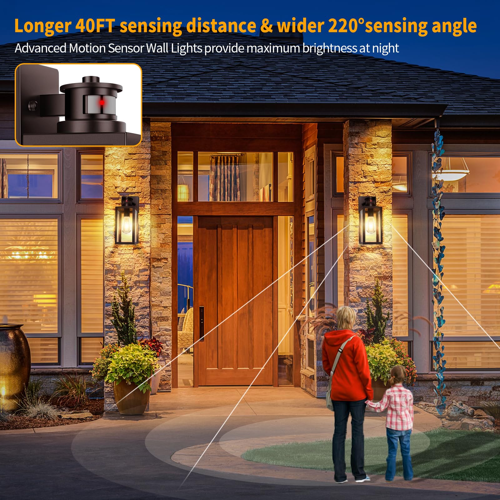 Tobusa 2-Pack Motion Sensor Outdoor Wall Lights, Waterproof Dusk To Dawn Exterior Wall Light Fixtures, Modern Brown Outside Porc