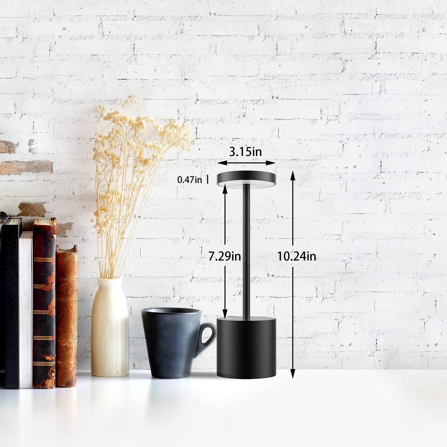 Tbbga Led Cordless Table Lamp,Rechargeable 3 Color Stepless Dimming Battery Operated Lamp,Metal Portable Indoor And Outdoor Nigh