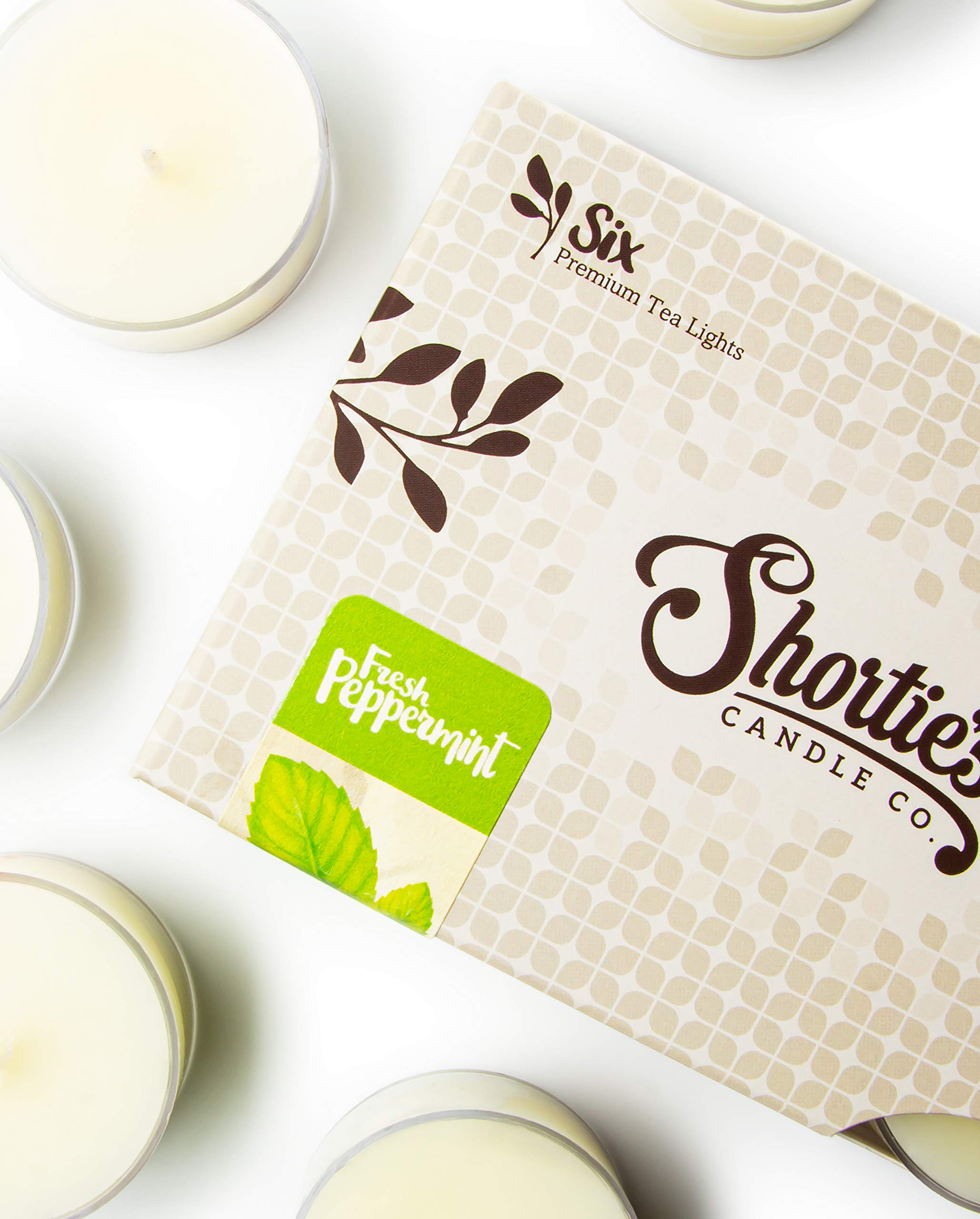 Shortie's Candle Company Fresh Peppermint Tealight Candles - 6 White Paraffin Wax Lights - Highly Scented - Holiday Collection
