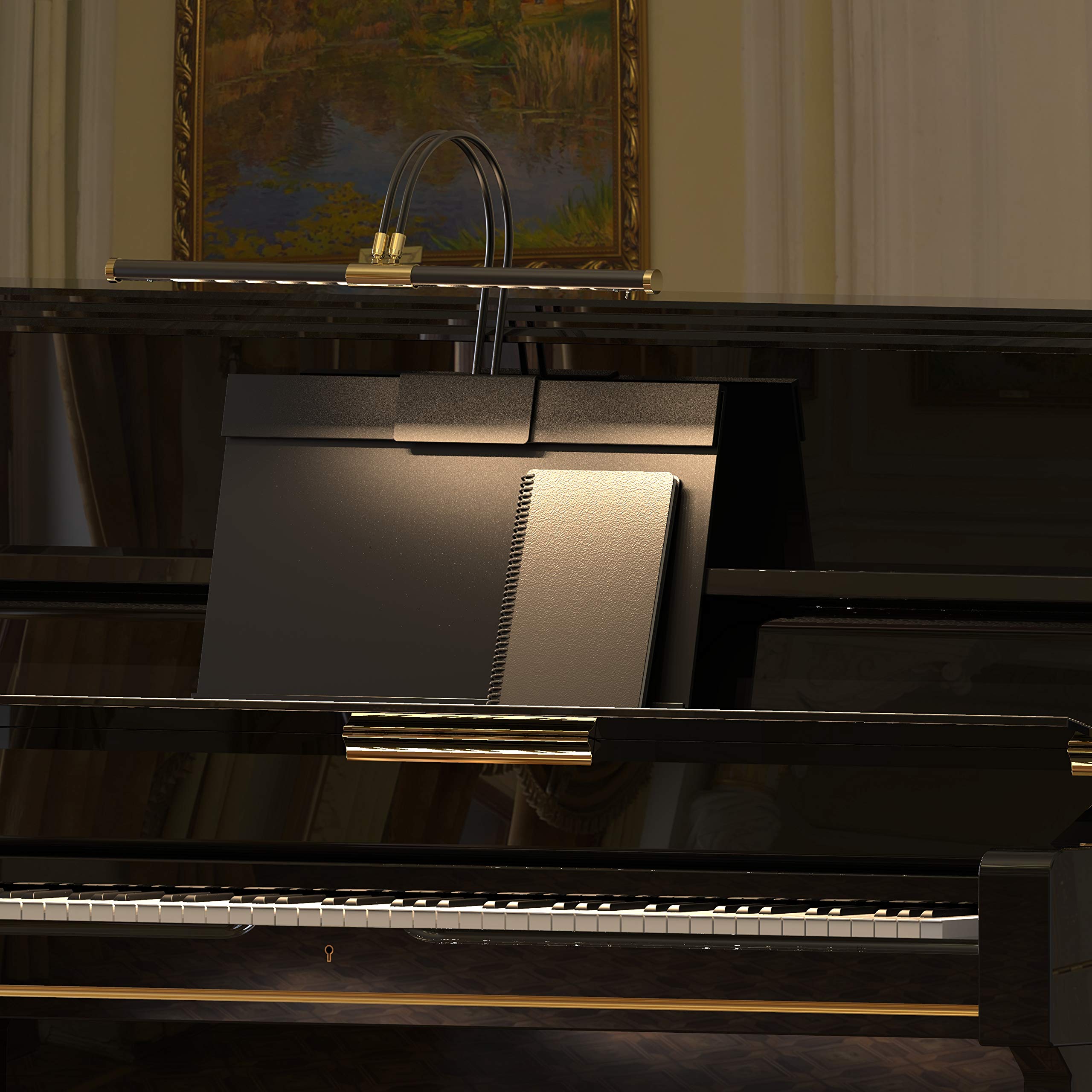 Cocoweb 22'' Grand Piano Lamp, Led, Adjustable, Quality Lighting In Antique Brass, With Plug-In Adapter - Gpled22Abd