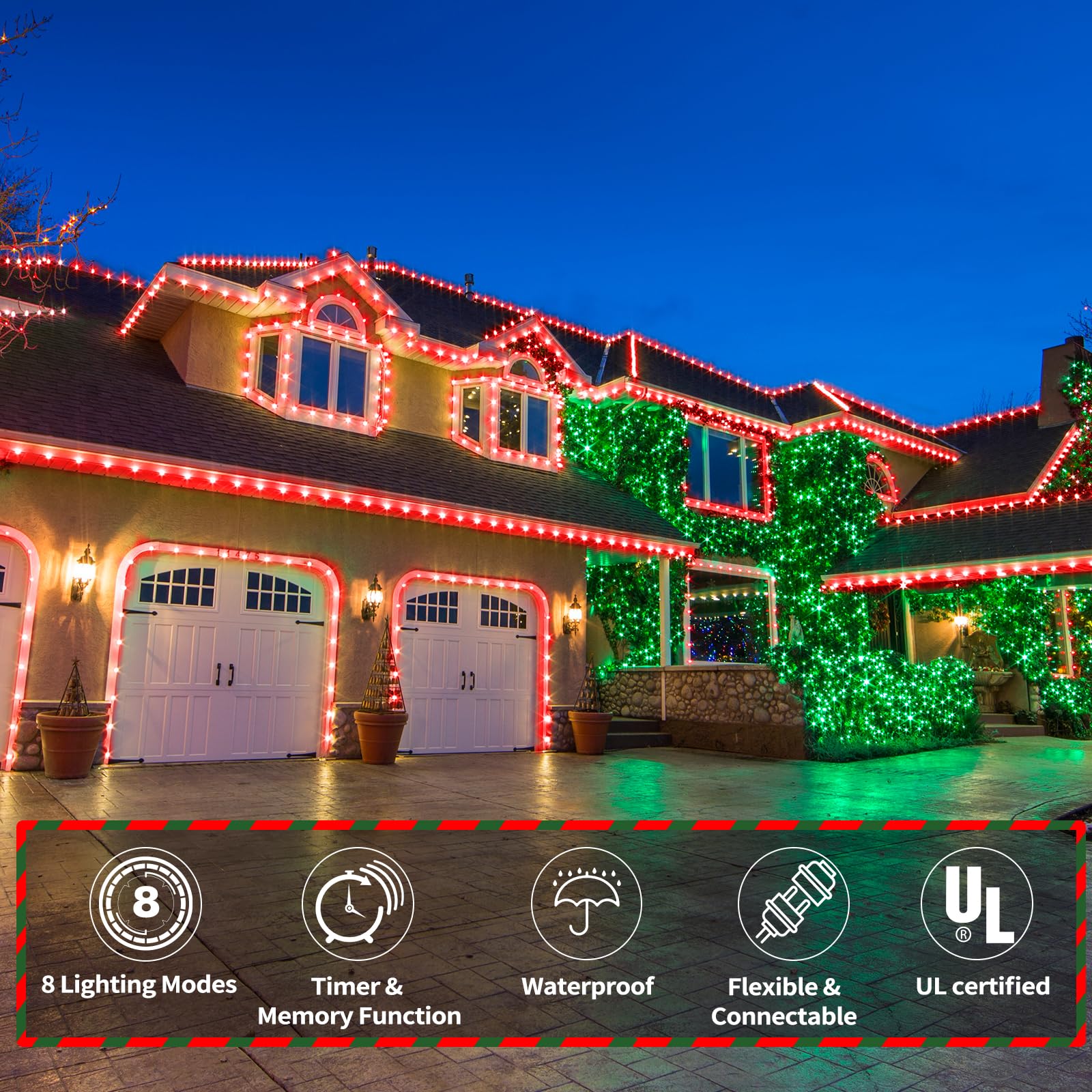 50Ft Led Rope Lights Outdoor, 360 Led Connectable And Flexible Tube Lights With 8 Modes, Waterproof Led Rope Lighting For Garden, Patio, Pool, Bedroom, Party, Indoor Outdoor Christmas Decoration (Red)