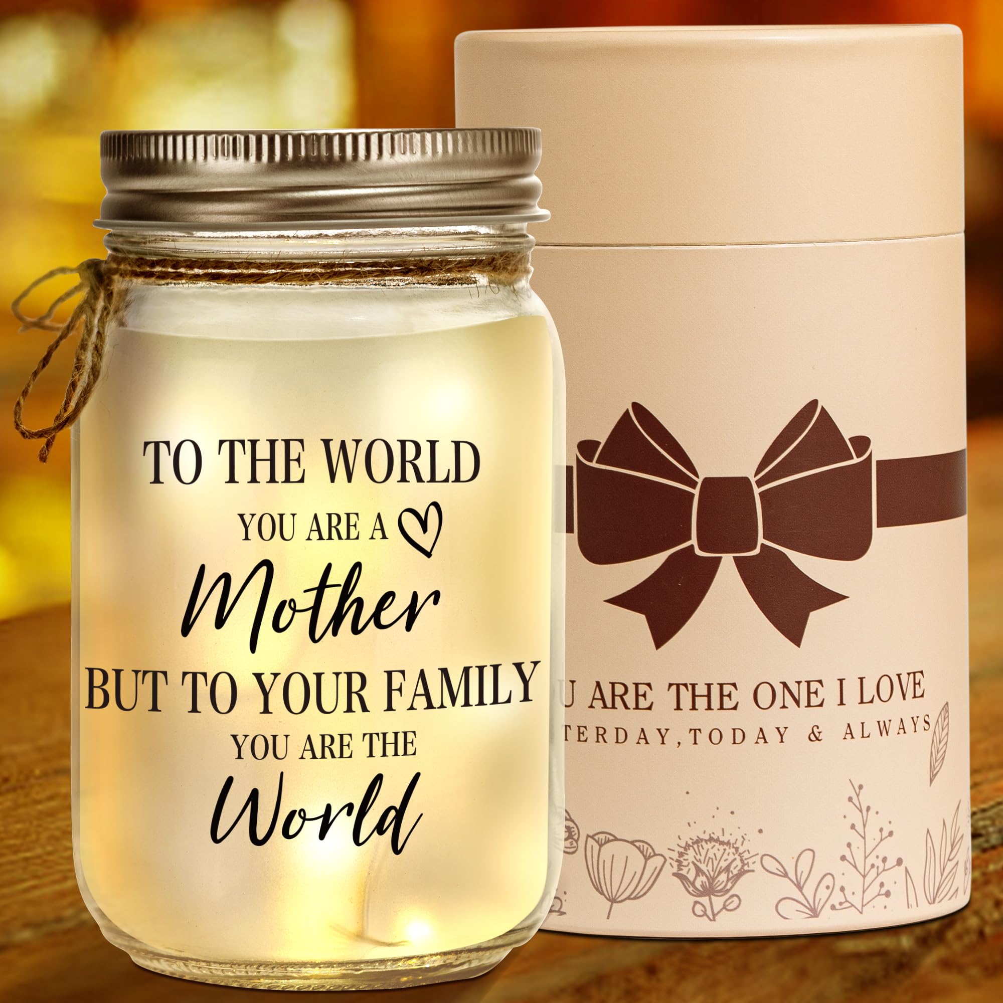 Kenon Mason Jar Night Light for Mom, Christmas Gifts for Mom, Home Decoration Lights, Personalized Night Light Birthday Thanksgi